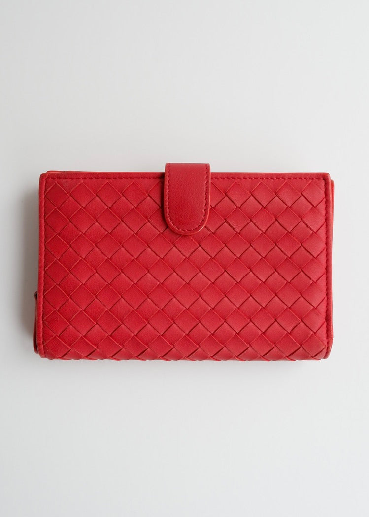 Authentic Preowned Bottega Veneta Red Leather Bi Fold Wallet