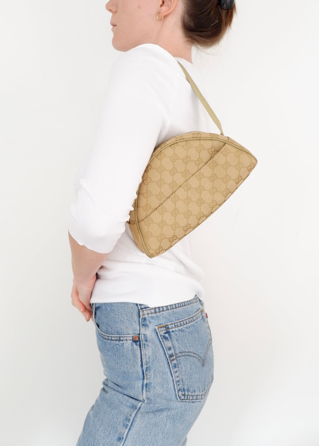 Authentic Preowned Gucci Green GG Canvas Half Moon Shoulder Bag