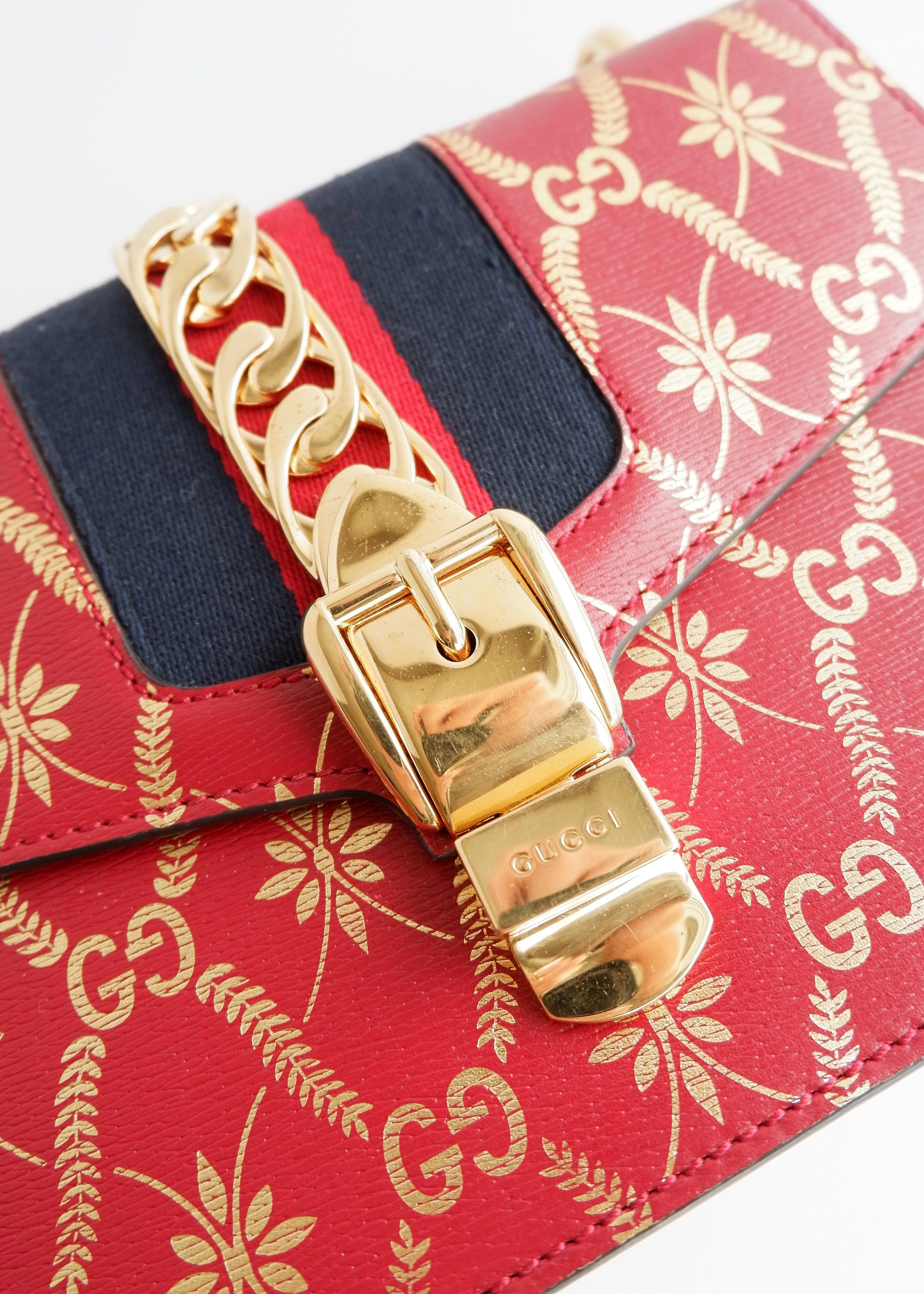 Authentic Preowned Gucci Red/Gold Leather Sylvie Bag