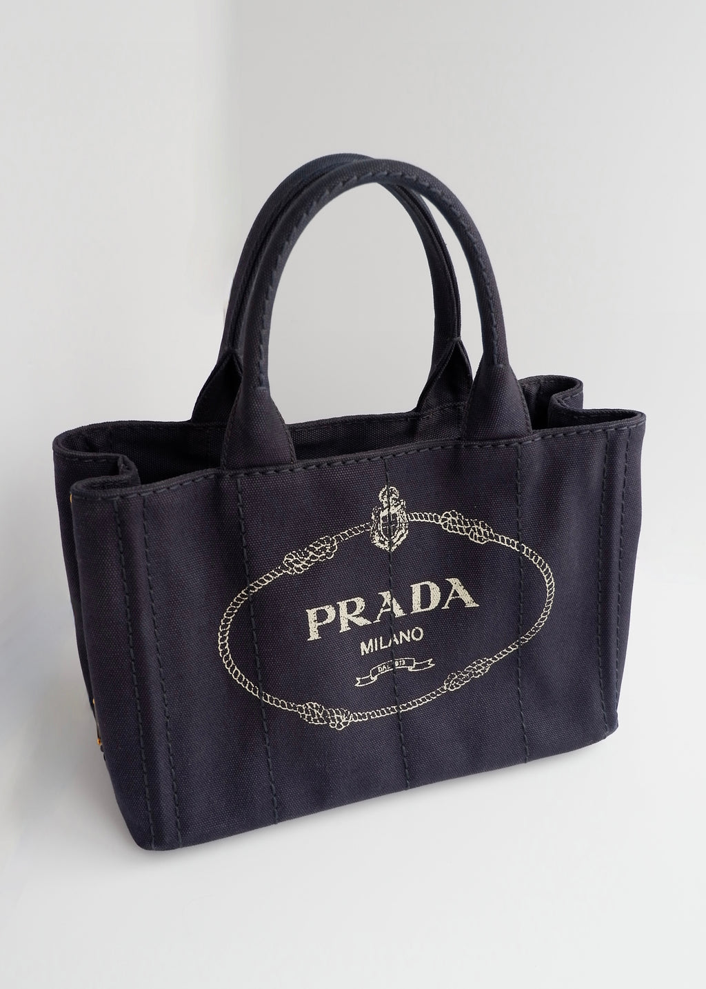 Authentic Preowned Prada Navy Canvas Canapa Two Way Bag
