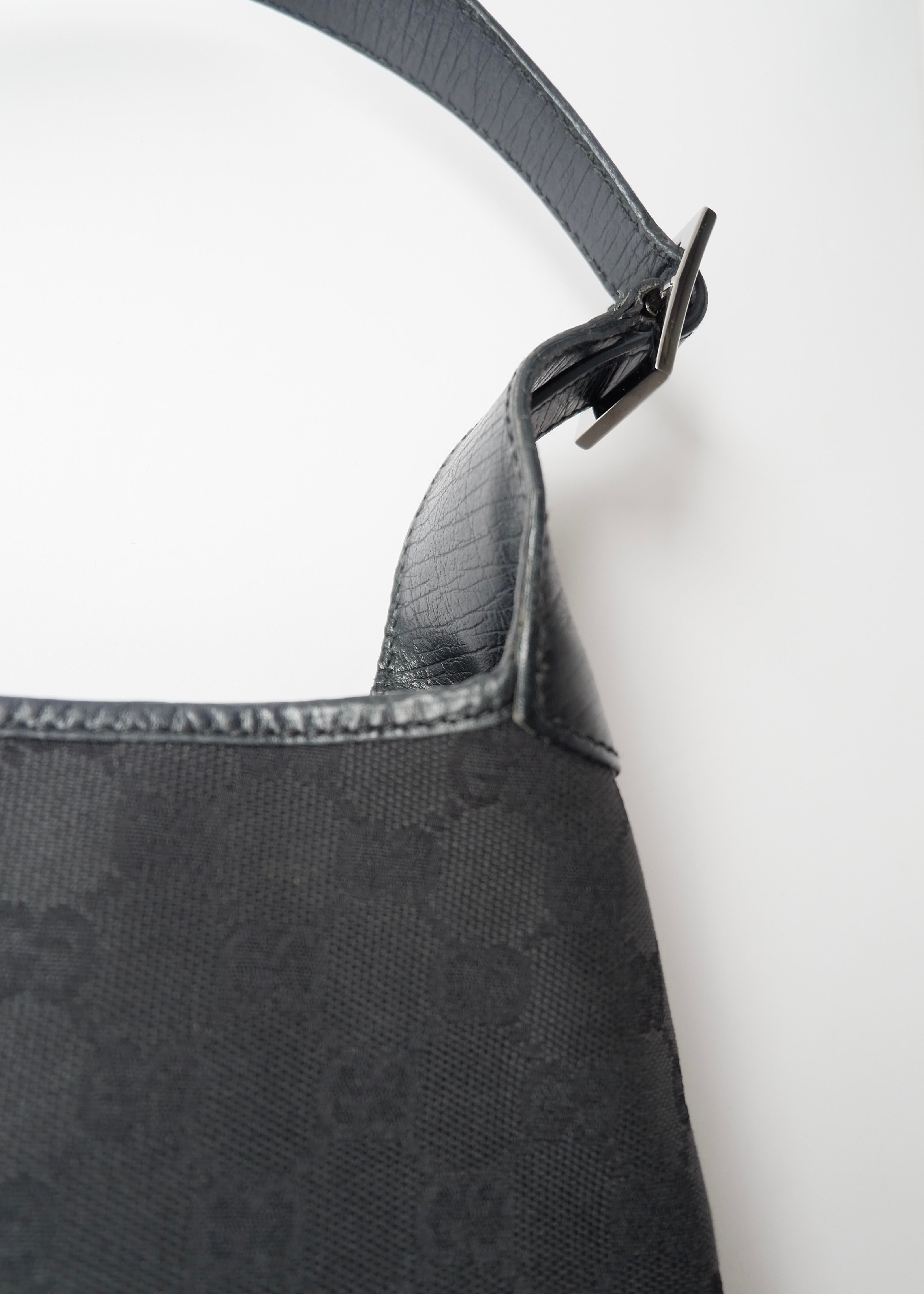 Preowned Gucci Black GG Canvas/ Leather Jackie Shoulder Bag