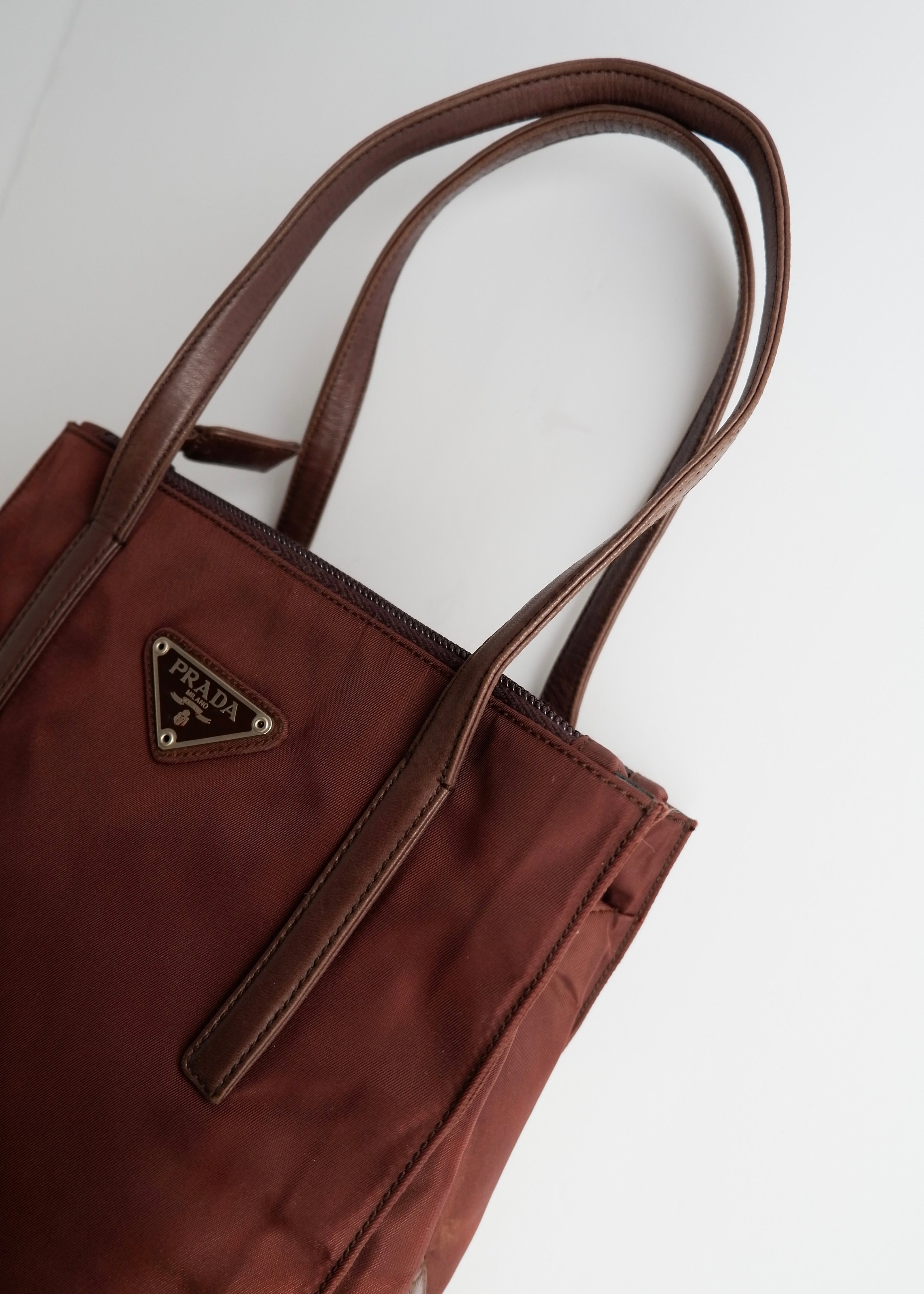 Authentic Preowned Prada Brown Nylon Leather Handle Handbag