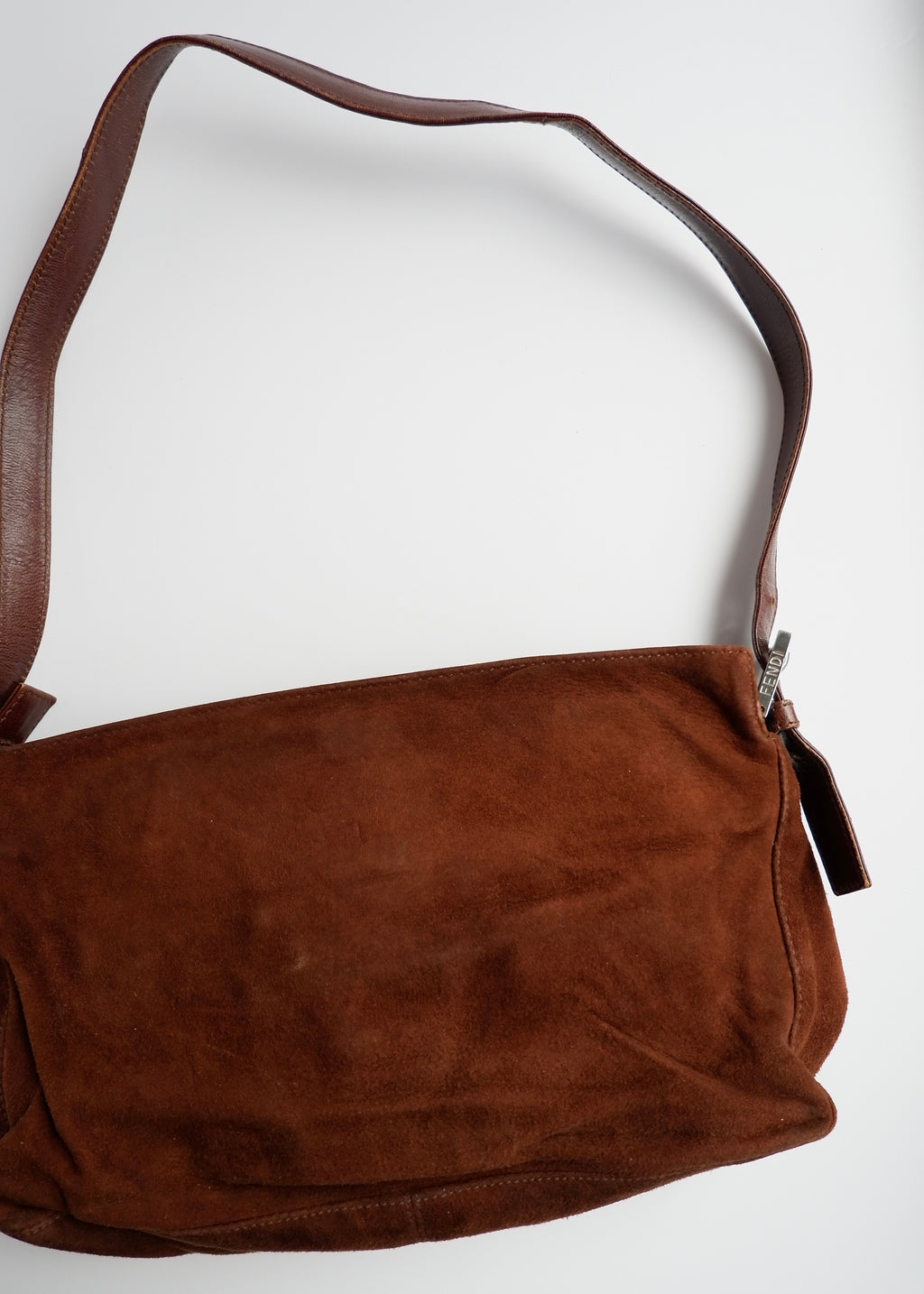 Sac porté épaule Fendi en daim et cuir marron, d'occasion, authentique