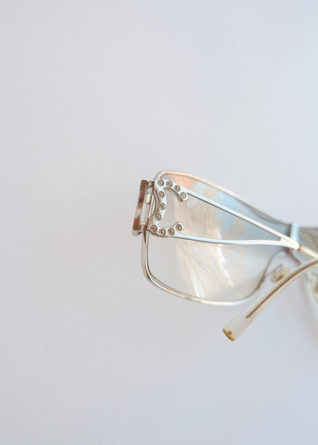Authentic Preowned Vintage Chanel Transparent Crystal CC Logo Sunglasses