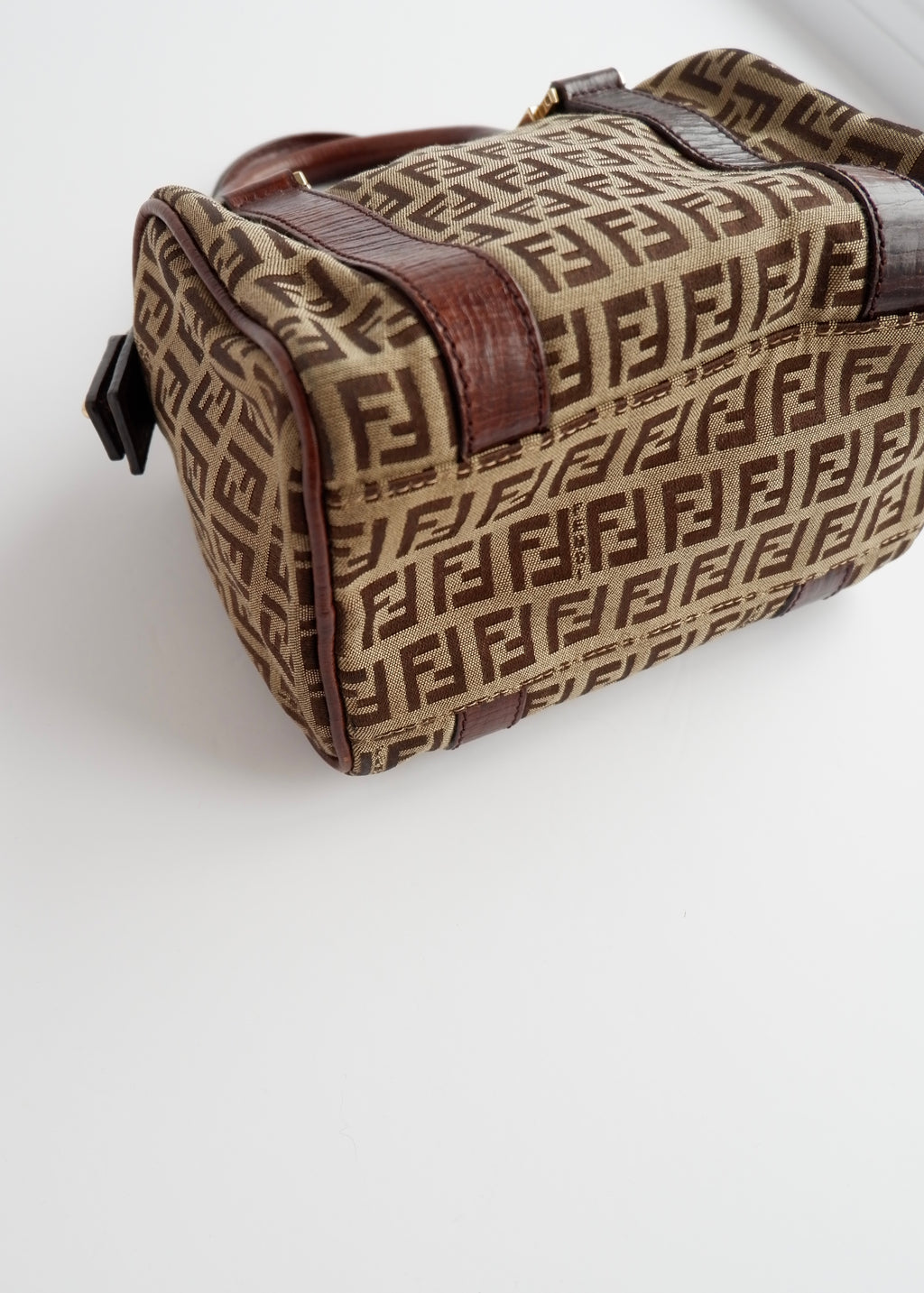 Authentique Sac Boston Fendi Zucchino Toile Marron Petit Forever Bauletto d'occasion