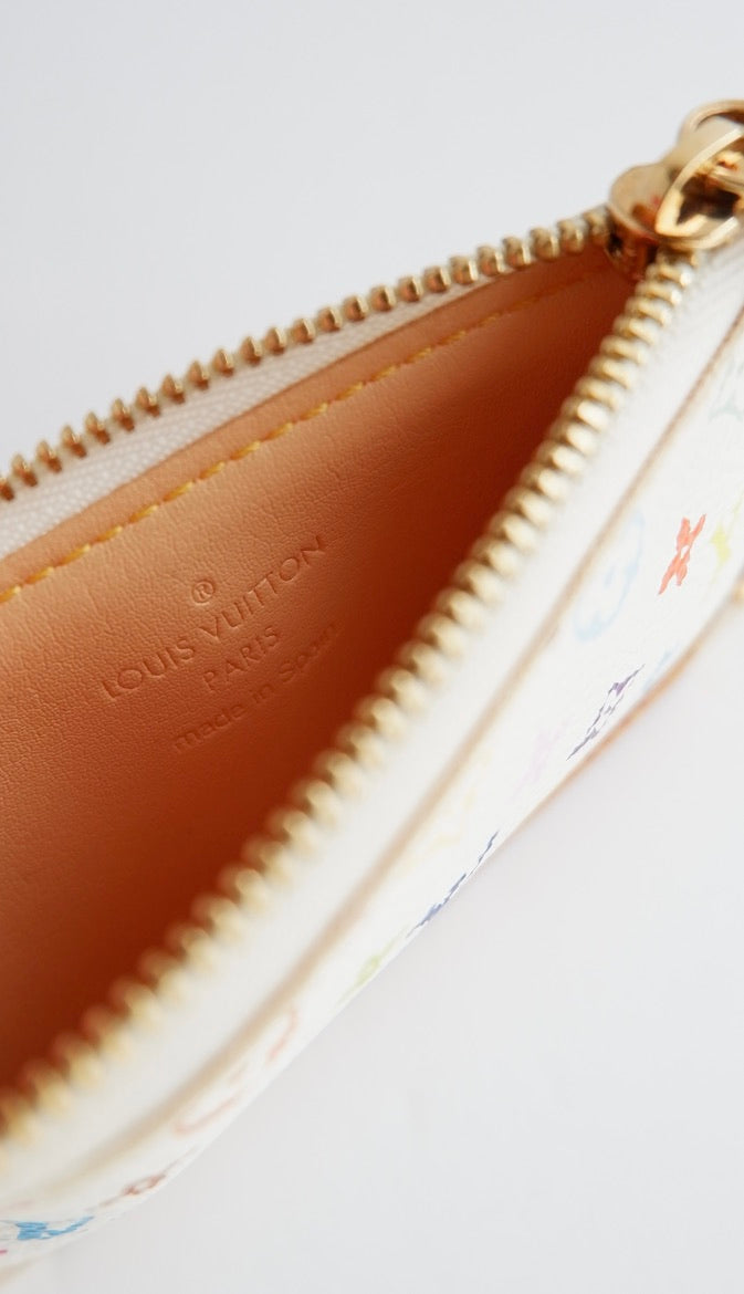 Authentique Louis Vuitton White Multi Pochette Clé d'occasion