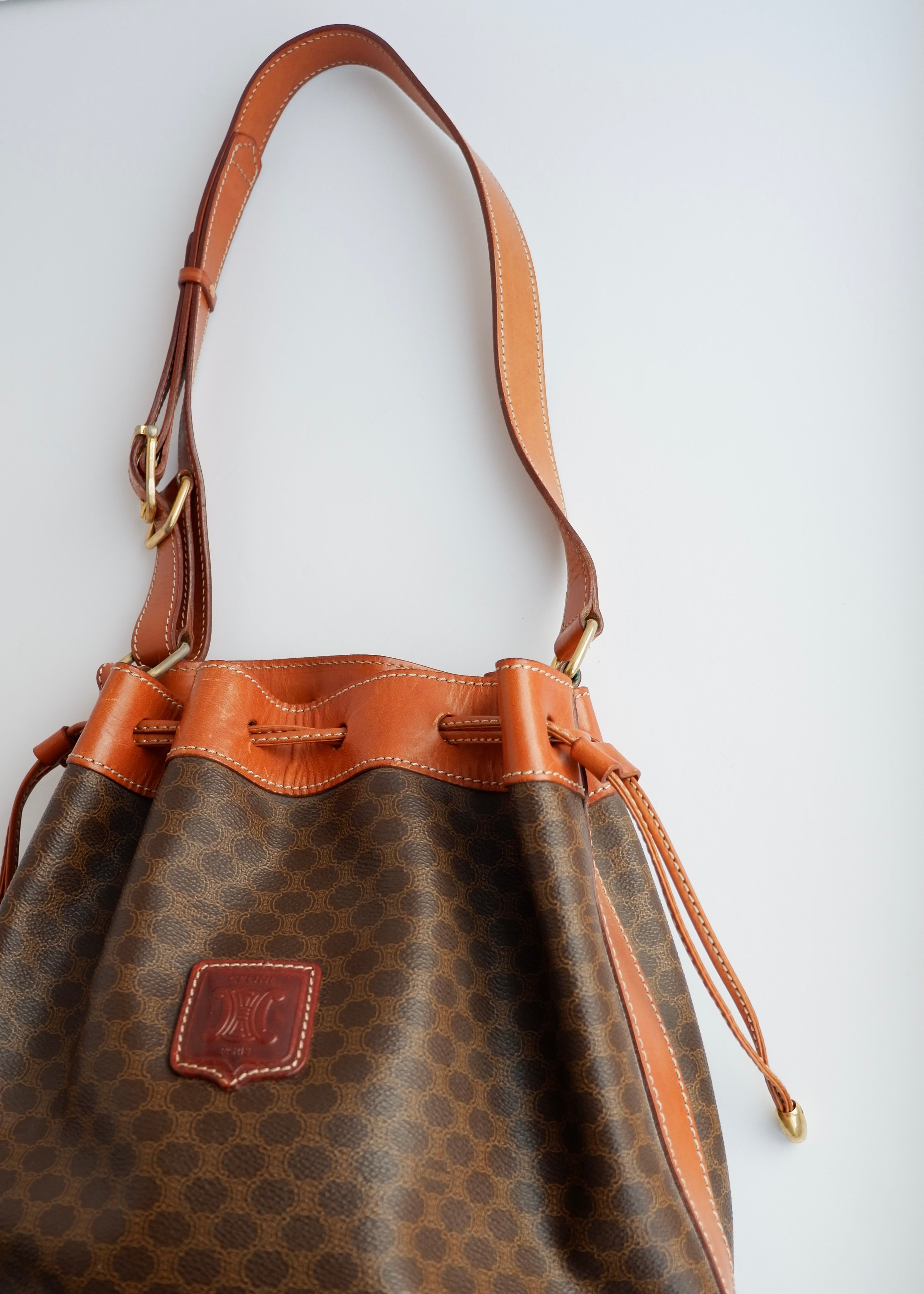 Authentic Preowned Vintage Celine Brown Macadam Bucket Crossbody Bag