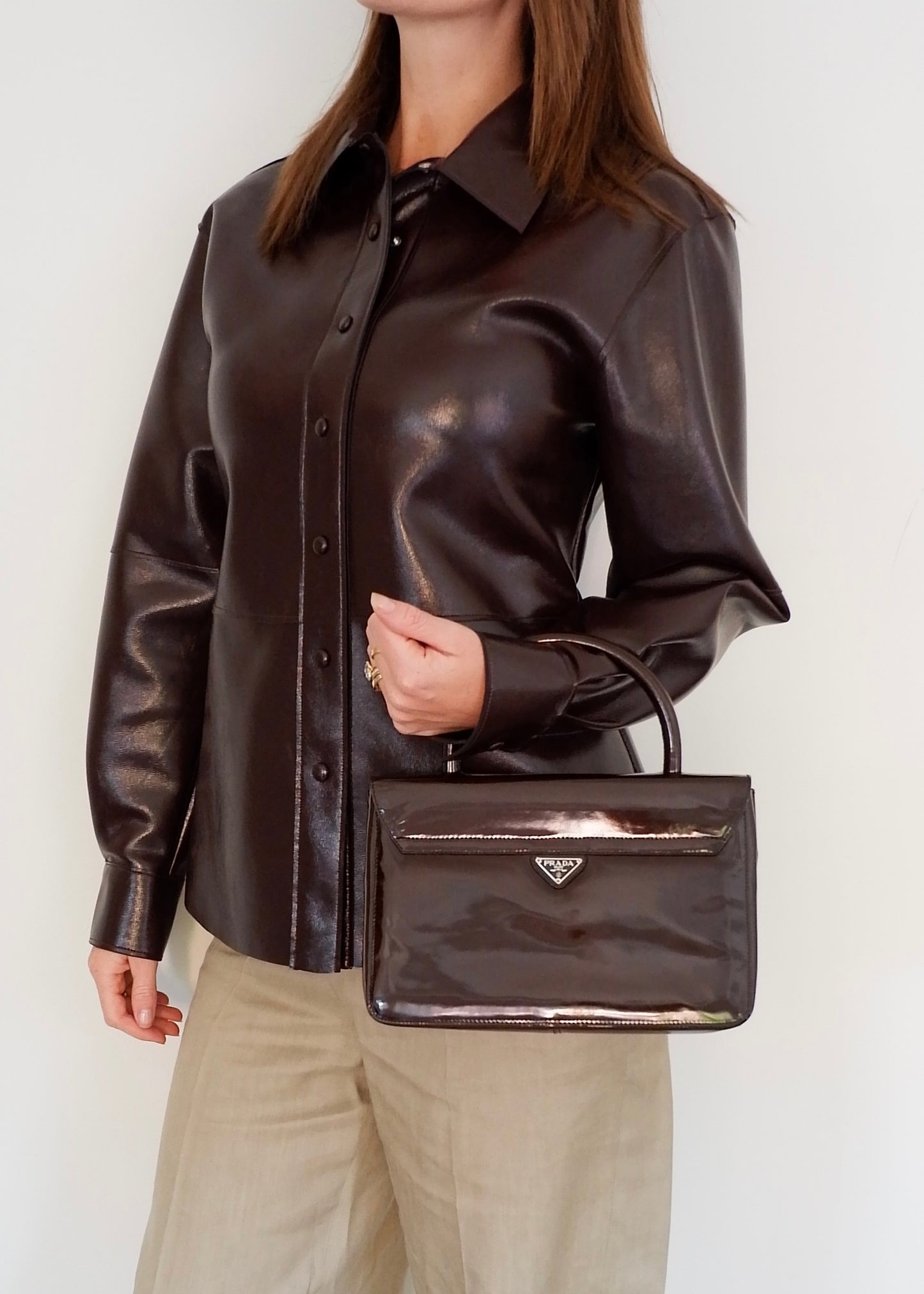 Authentic Preowned Prada Brown Patent Leather Top Handle Bag