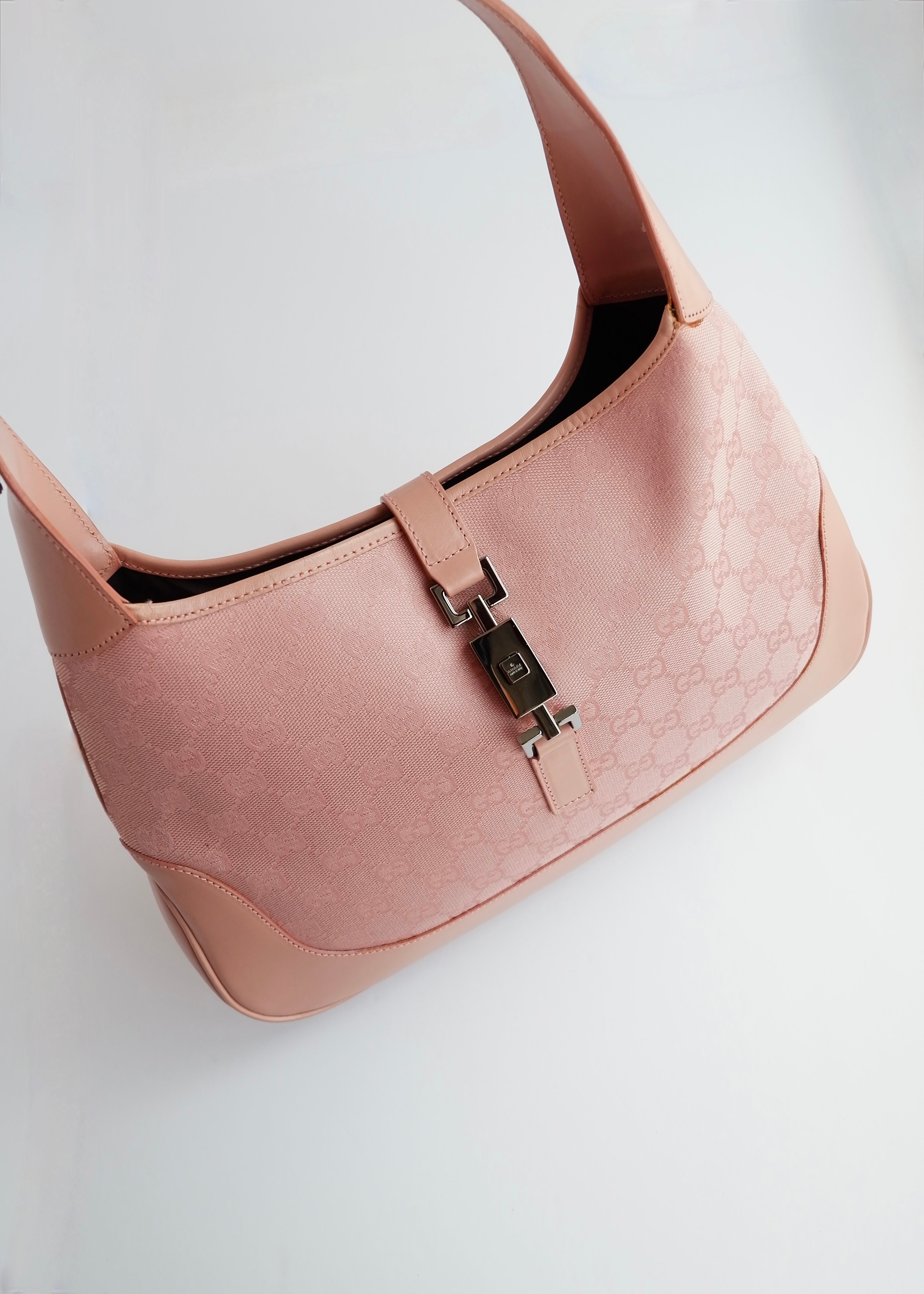 Authentic Preowned Gucci Pink GG Canvas/Leather Jackie Shoulder Bag