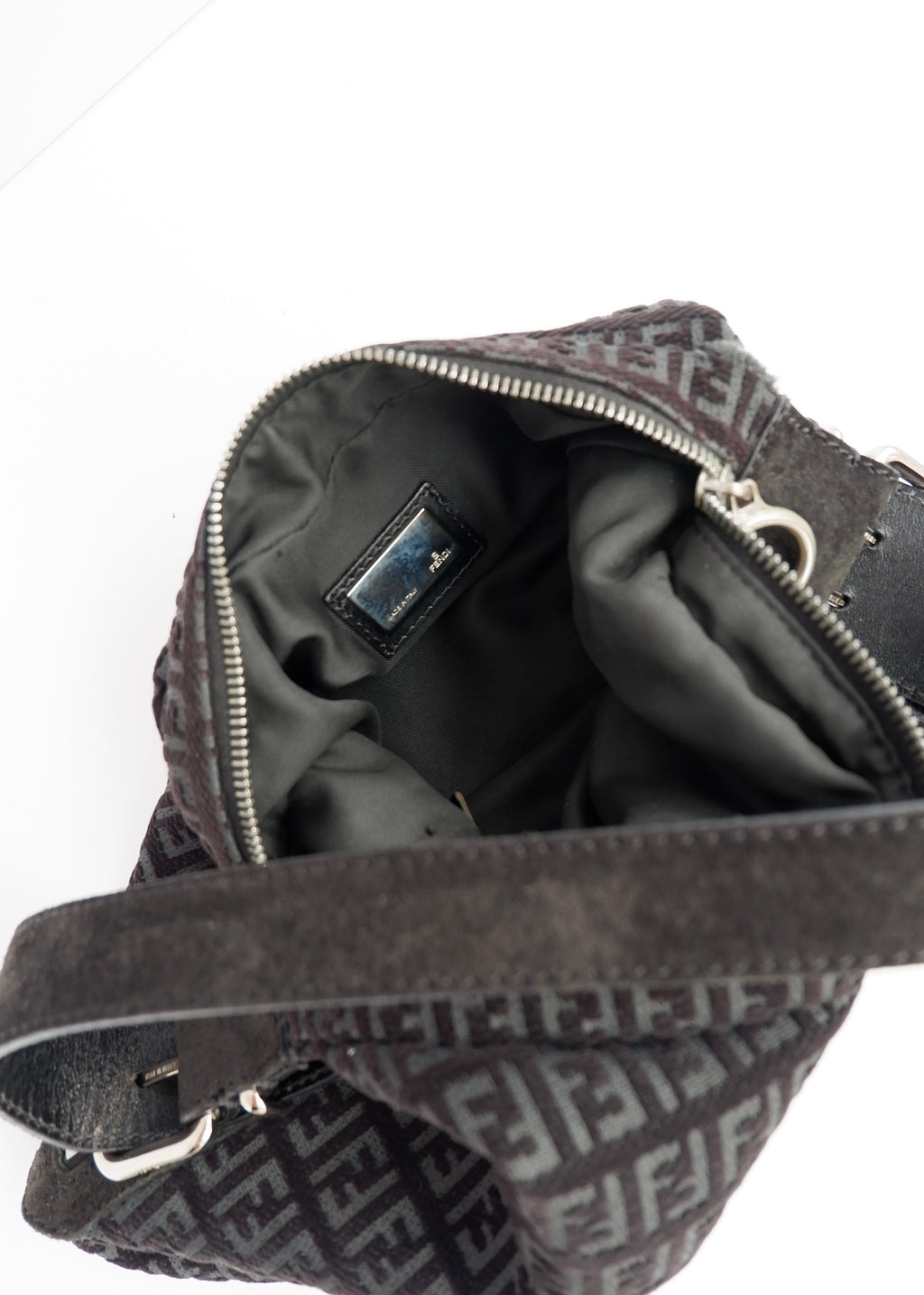 Authentic Preowned Fendi Black Suede Zucchino Oyster Shoulder Bag