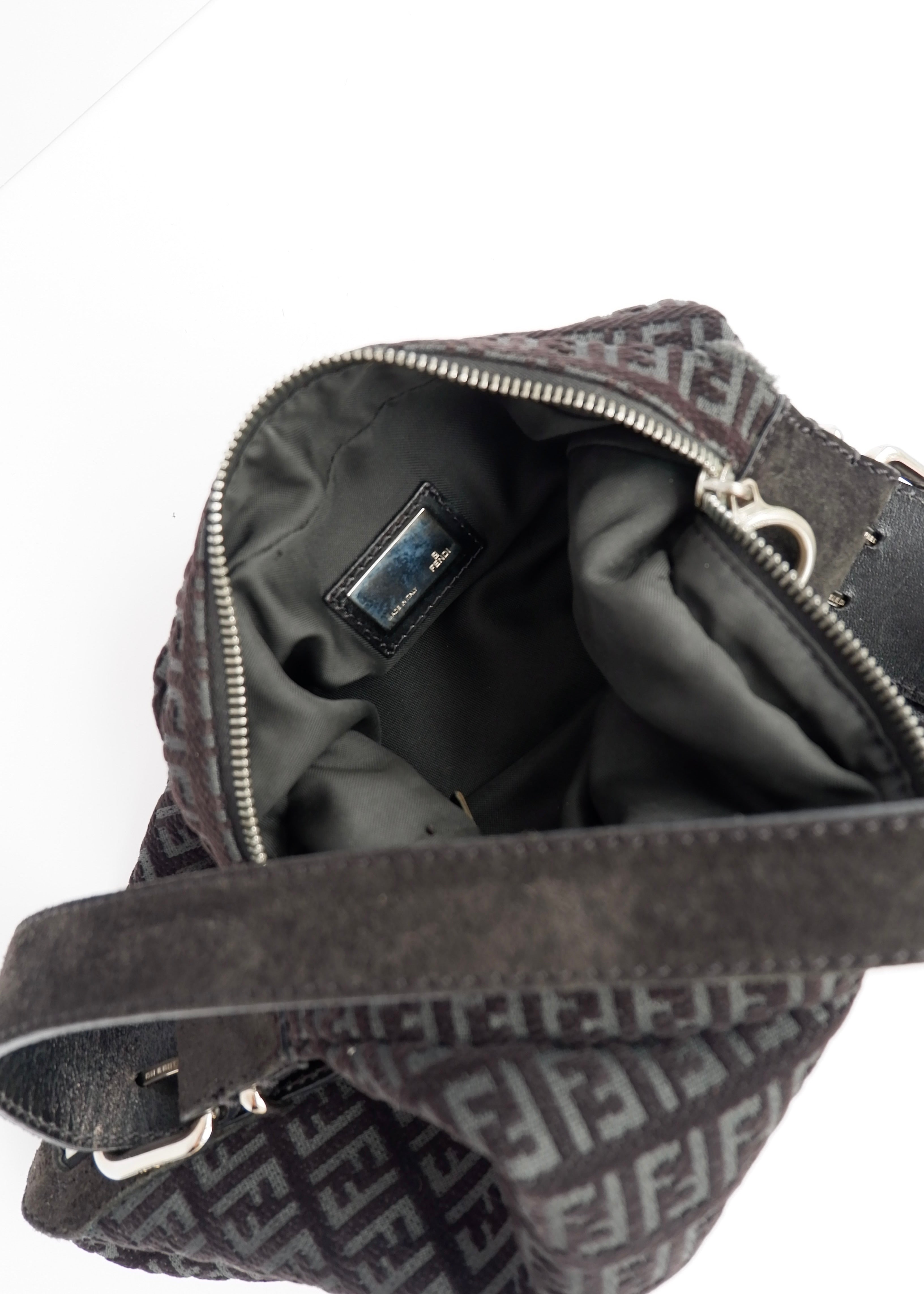 Authentic Preowned Fendi Black Suede Zucchino Oyster Shoulder Bag