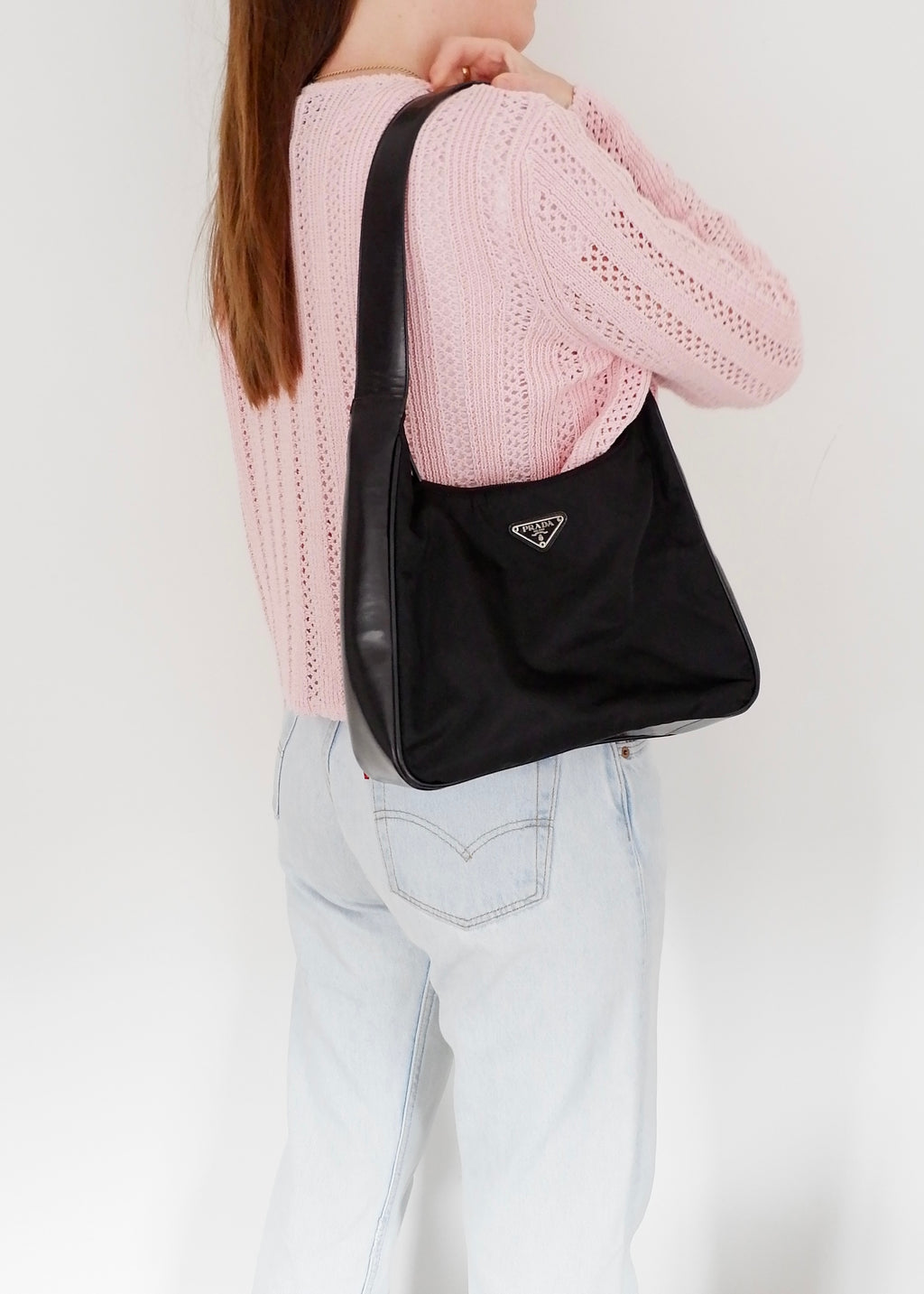 Preowned Prada Black Nylon/ Patent Leather Hobo Shoulder Bag