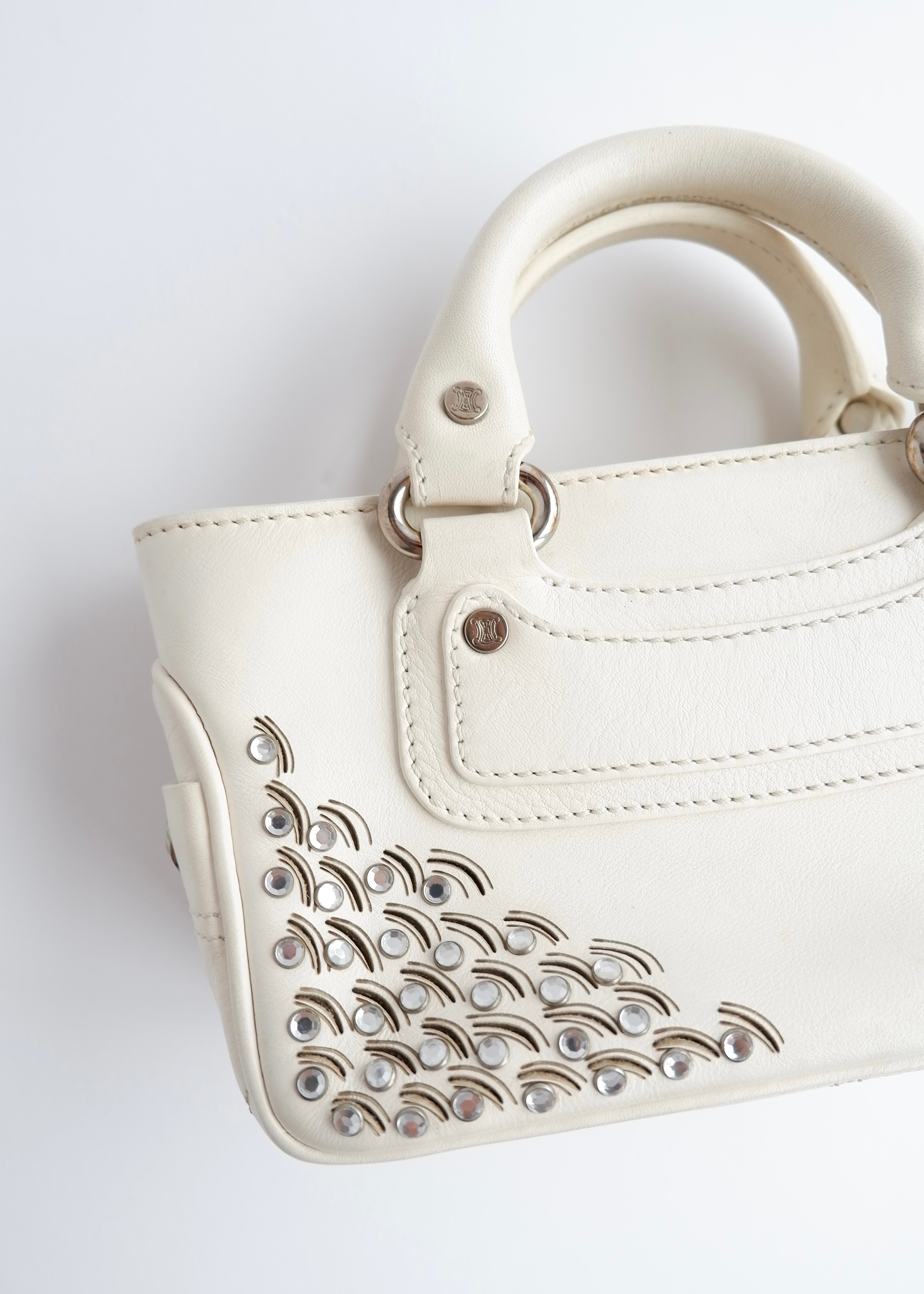 Authentic Preowned Celine White Leather/ Gem Stone Mini Boogie Bag
