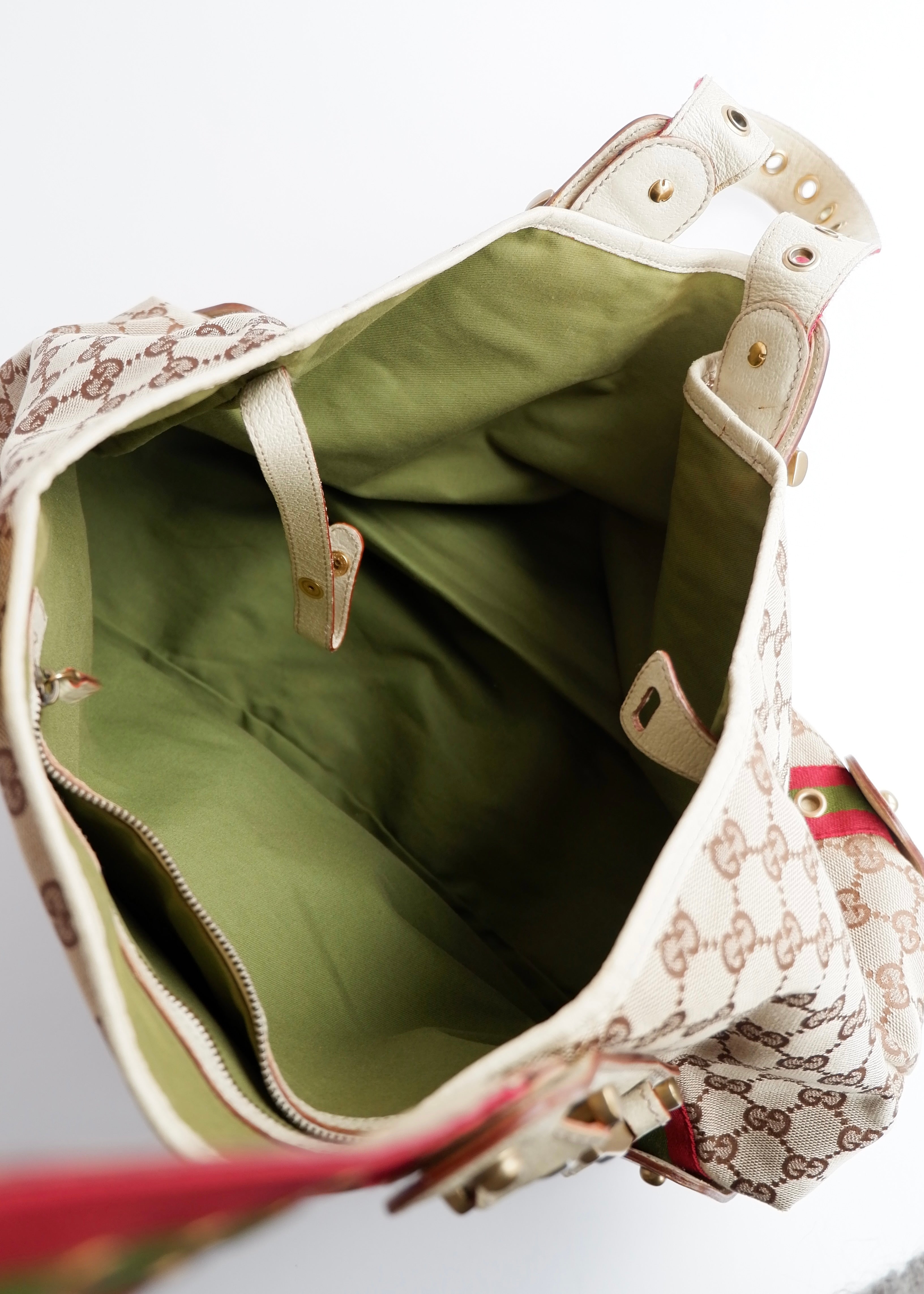 Authentic Preowned Gucci White GG Canvas Sherry Line Hobo Shoulder Bag