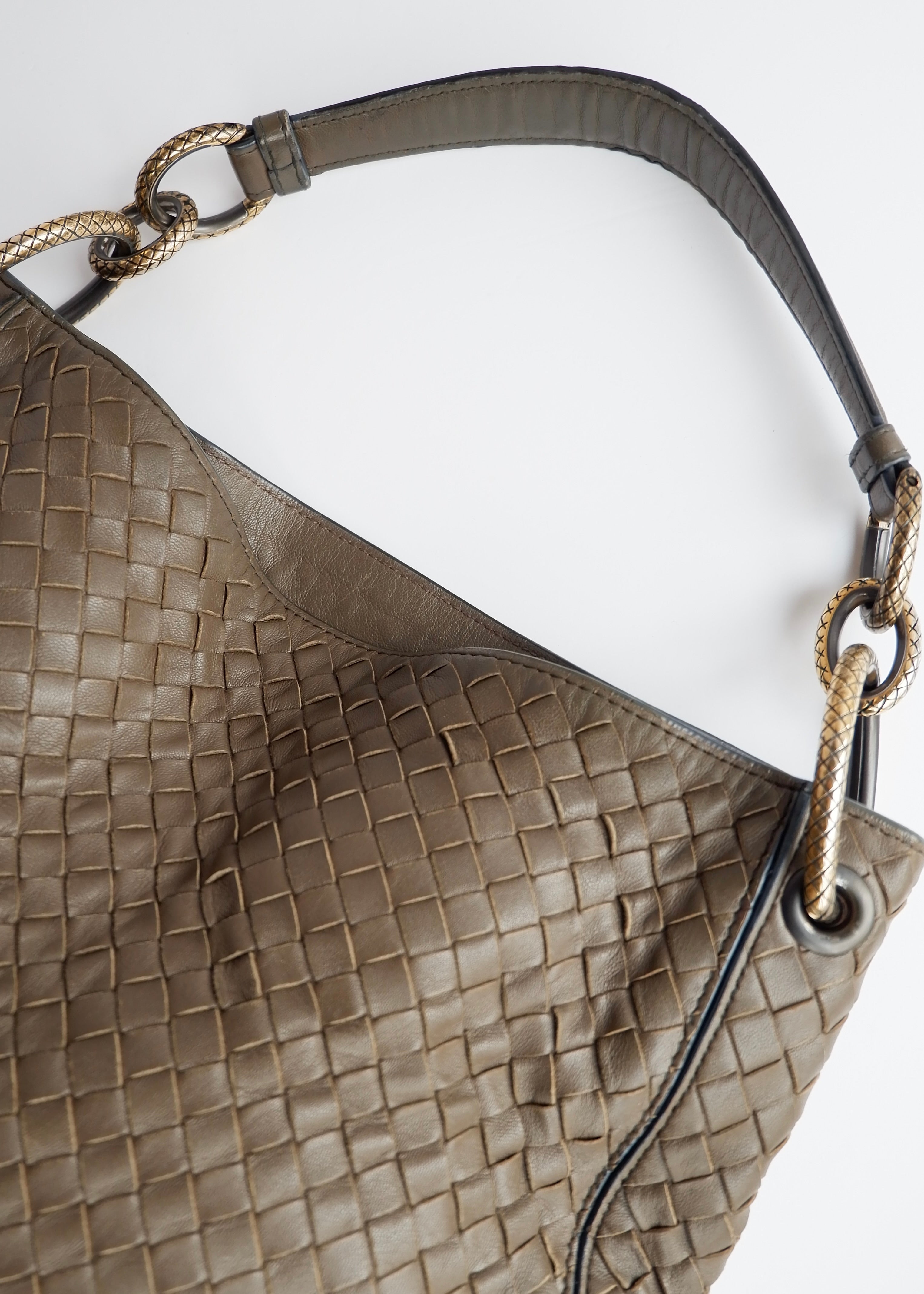 Authentic Preowned Bottega Veneta Intrecciato Khaki Shoulder Bag