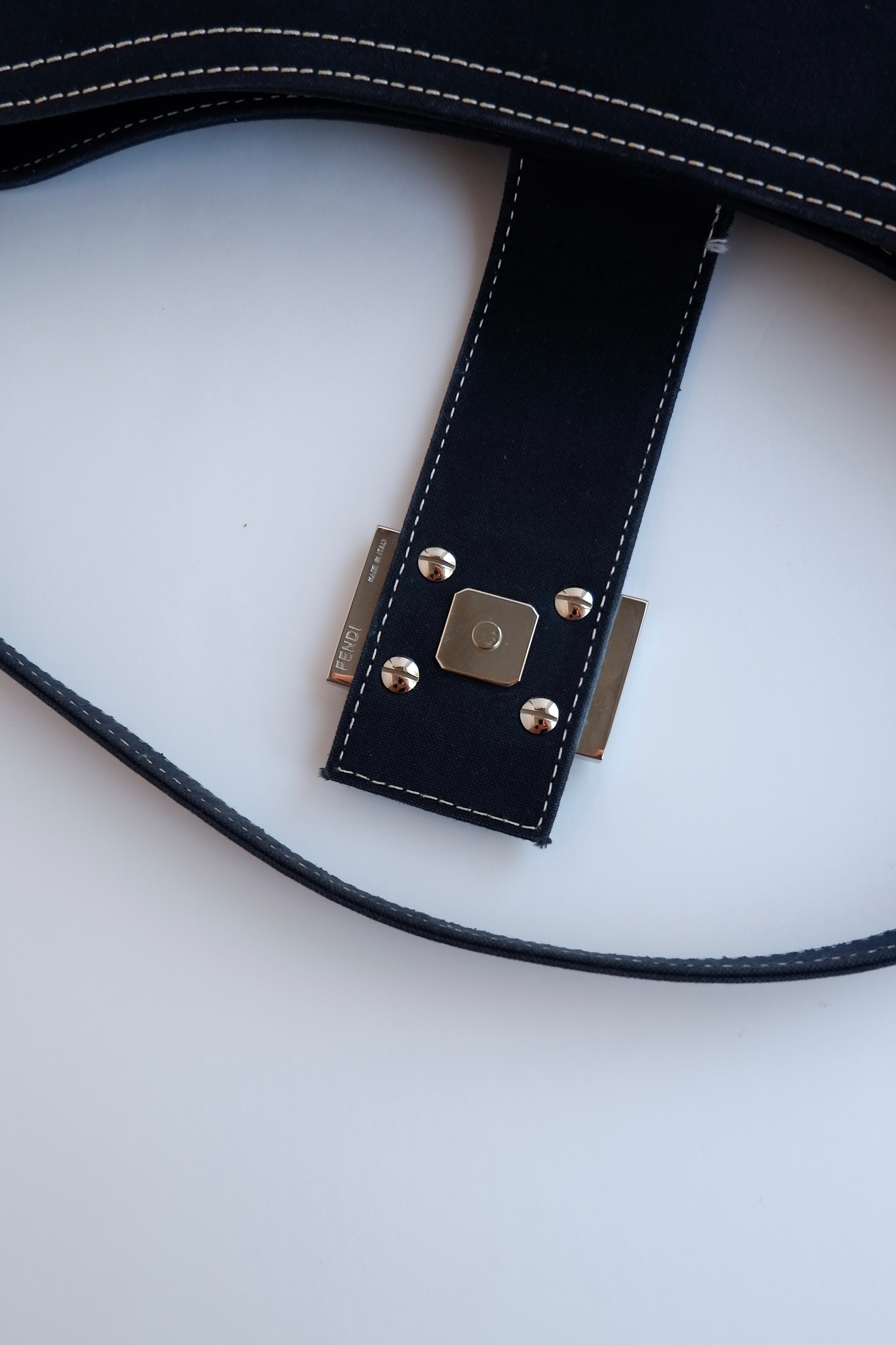 Authentic Preowned Fendi Navy Denim/Canvas Large Shoulder Bag