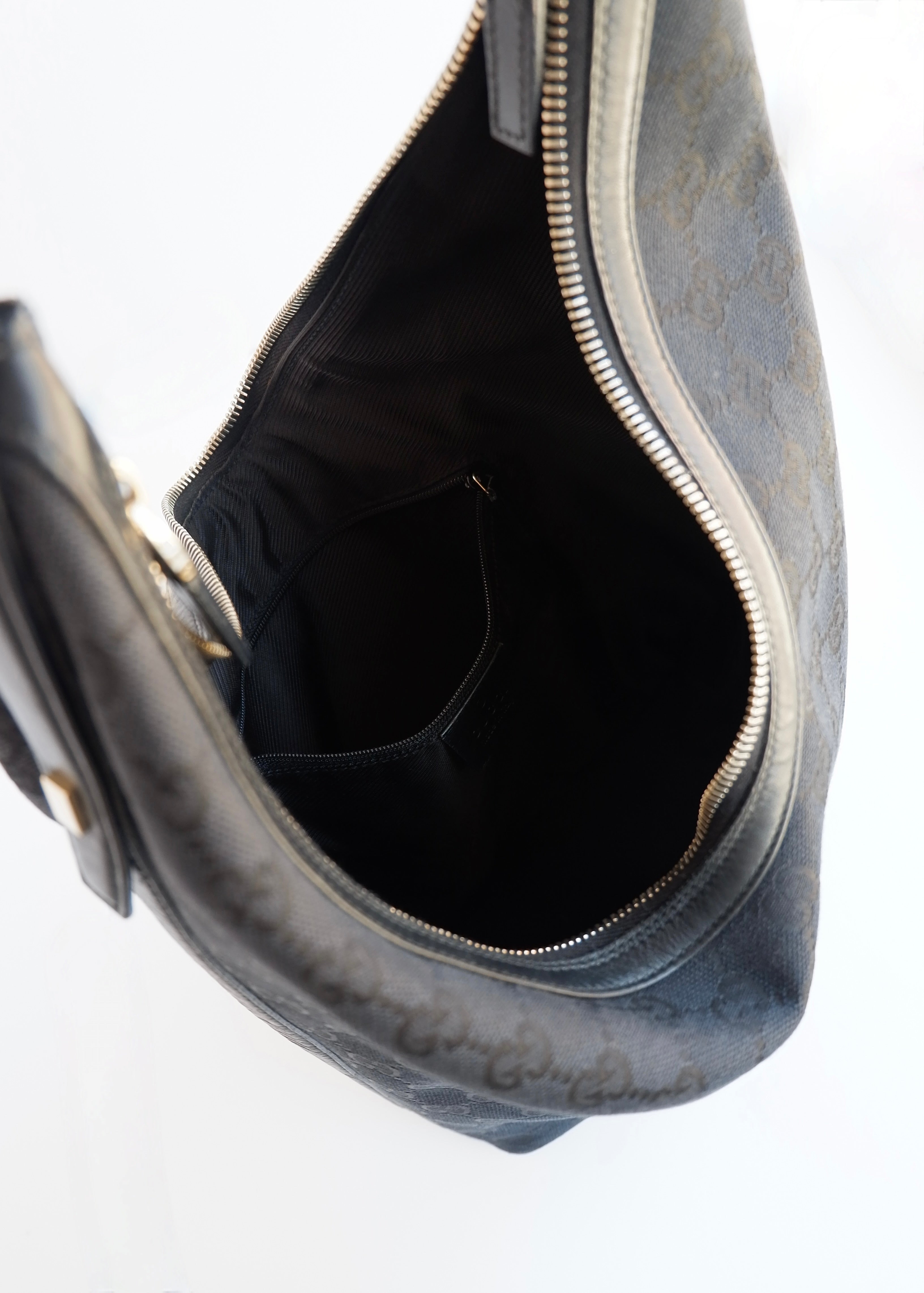 Authentic Preowned Gucci Black GG Canvas/ Leather Hobo Shoulder Bag