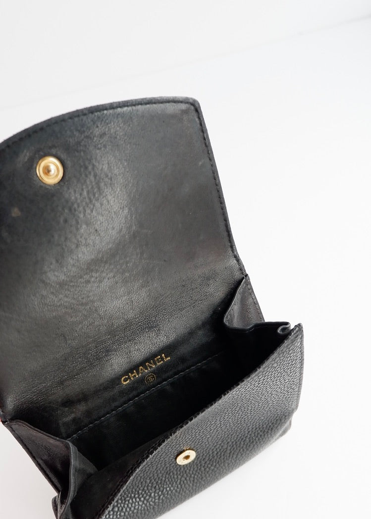 Authentic Preowned Vintage ChanelBlack Caviar Leather Bi-Fold Wallet