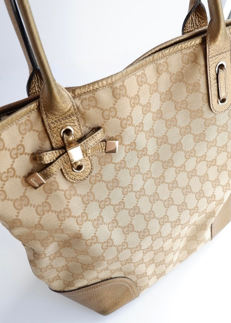 Authentic Preowned Gucci Gold GG Canvas Tote Bag