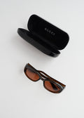 Authentiques lunettes de soleil Gucci d'occasion en acétate marron à monture carrée