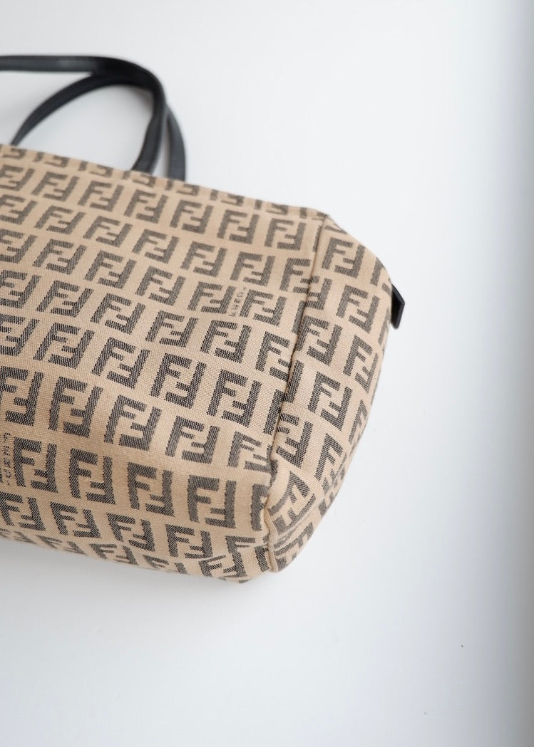 Authentic Preowned Vintage Fendi Brown Canvas Zucchino Print East West Shoulder Bag