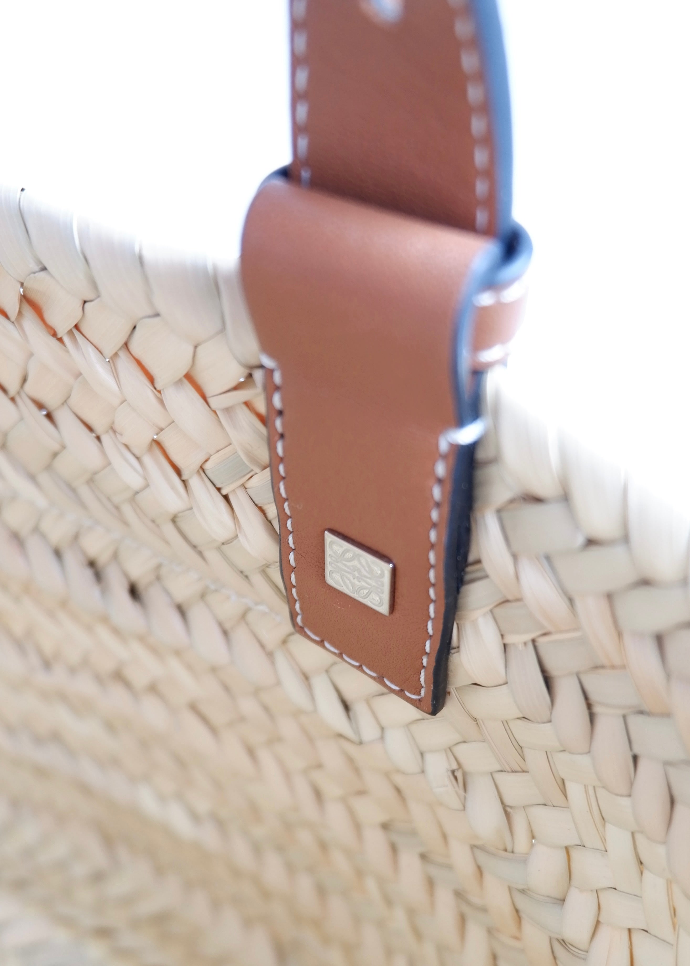 Authentic Preowned Loewe Brown Small Basket Bag In Palm Leaf and Calfskin
