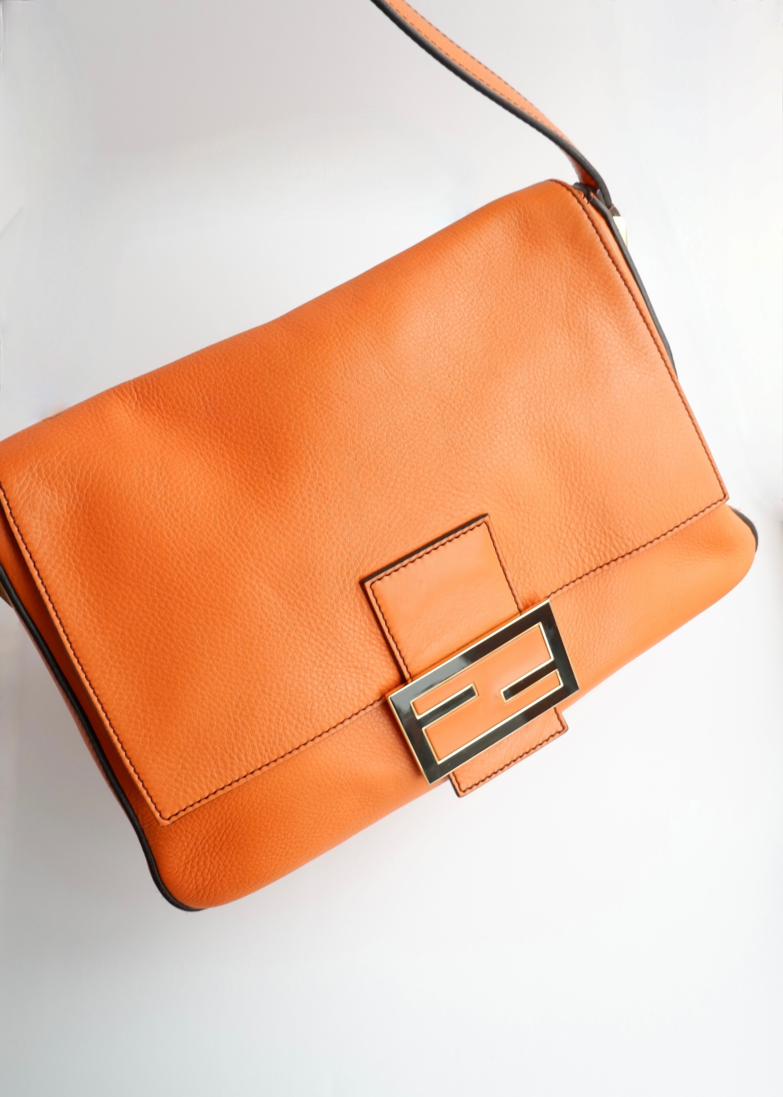 Authentic Preowned Fendi Orange Leather Mamma Baguette