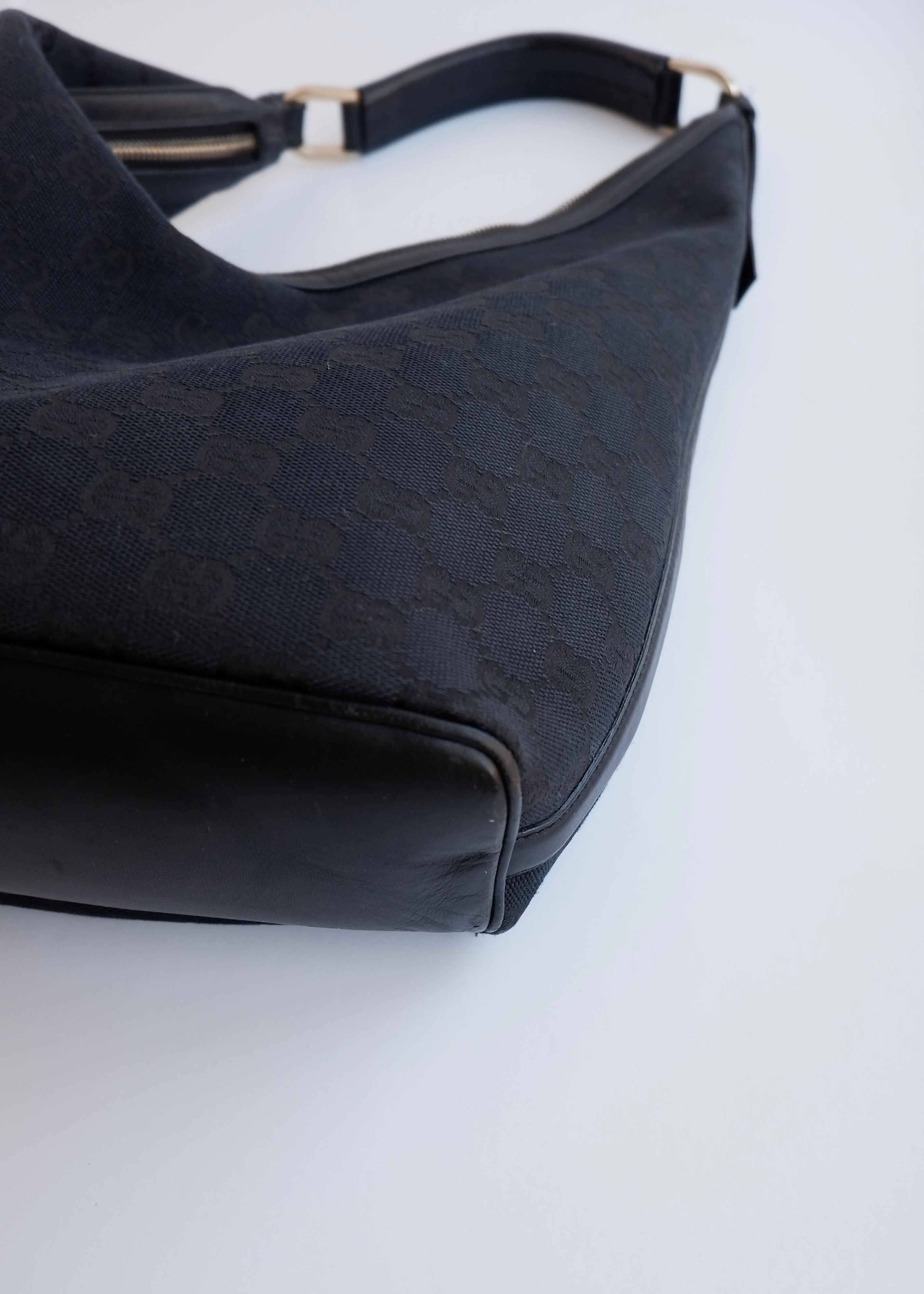 Authentic Preowned Gucci Black GG Canvas/ Leather Hobo Shoulder Bag