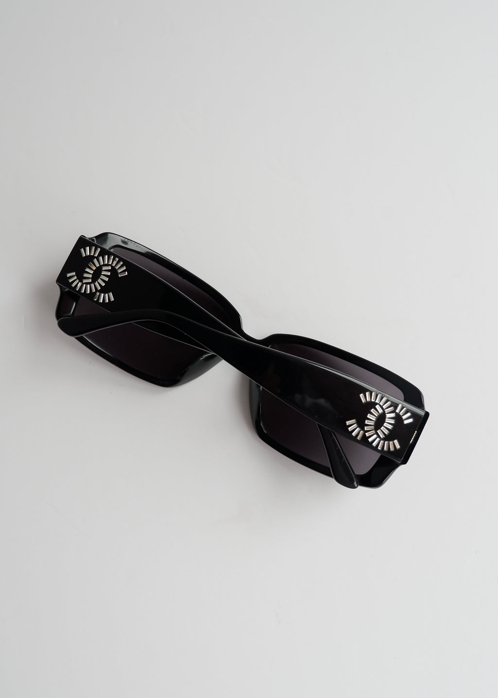 Authentic Preowned Chane Black Square Frame Rhinestone Sunglasses