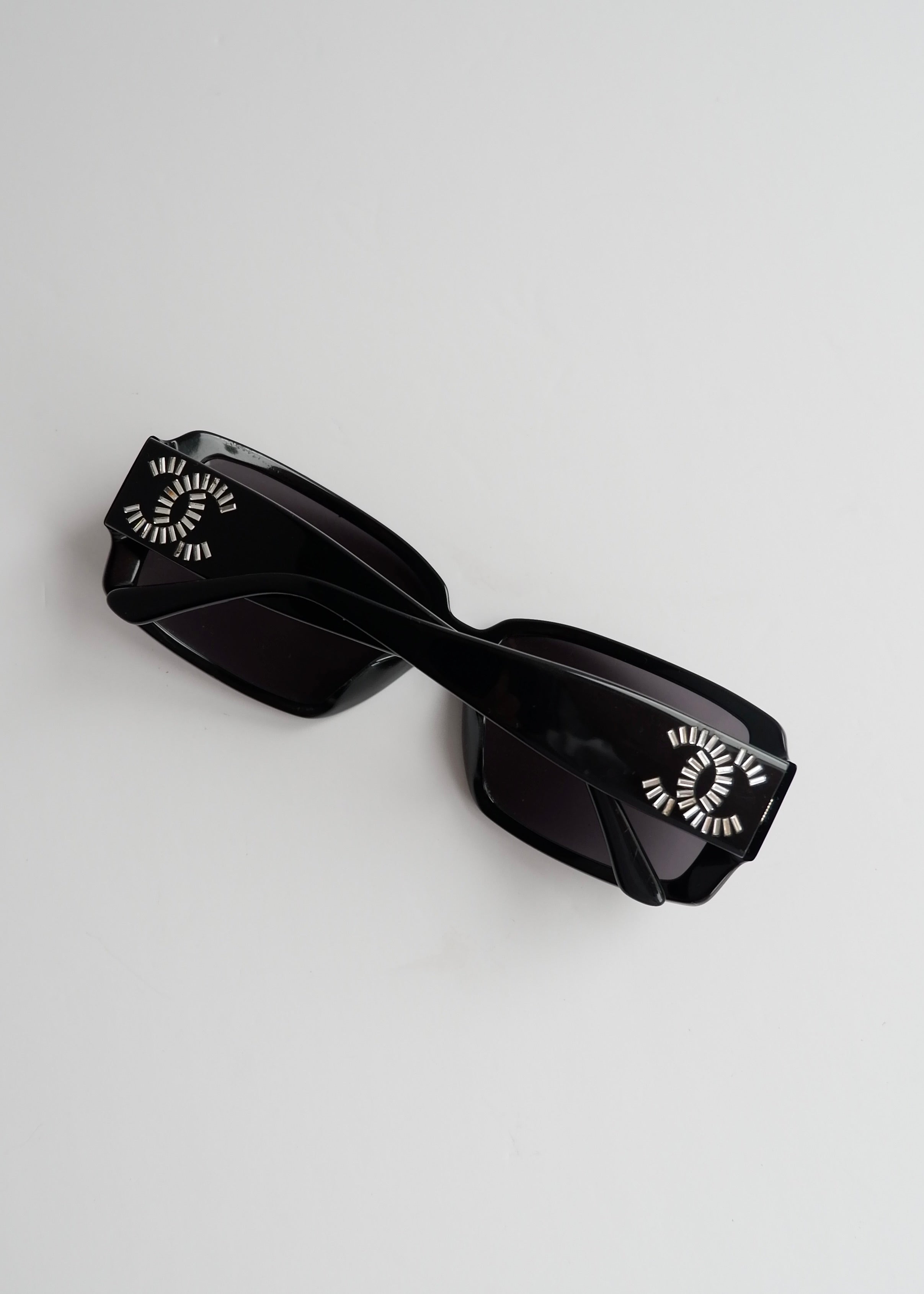 Authentic Preowned Chane Black Square Frame Rhinestone Sunglasses