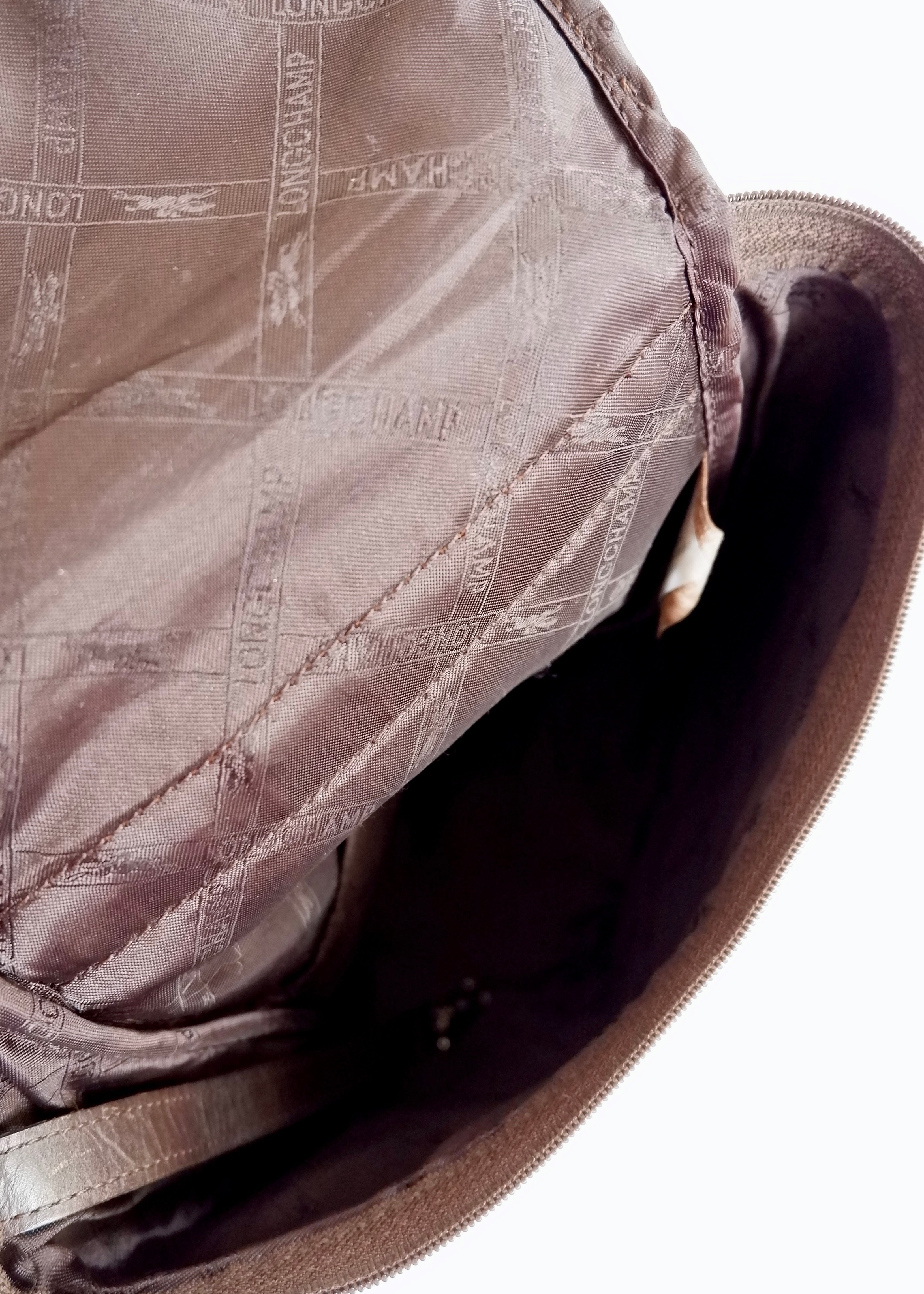 Authentique sac à dos en cuir marron Longchamp d'occasion