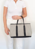 Sac cabas Hermès Garden Party authentique d'occasion en cuir et toile noirs/gris