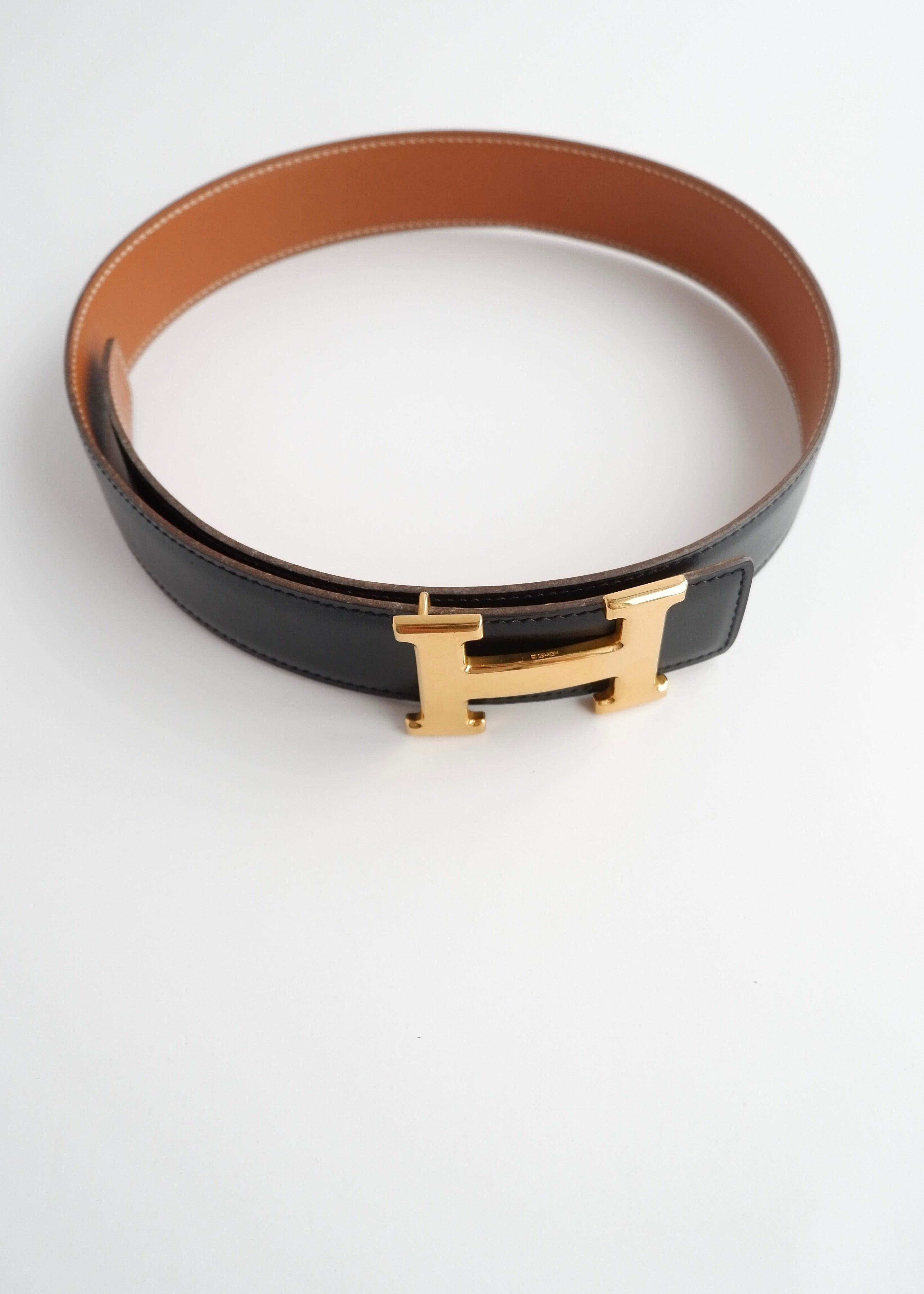Authentic Preowned Hermes Black/ Brown H Belt GHW - 65