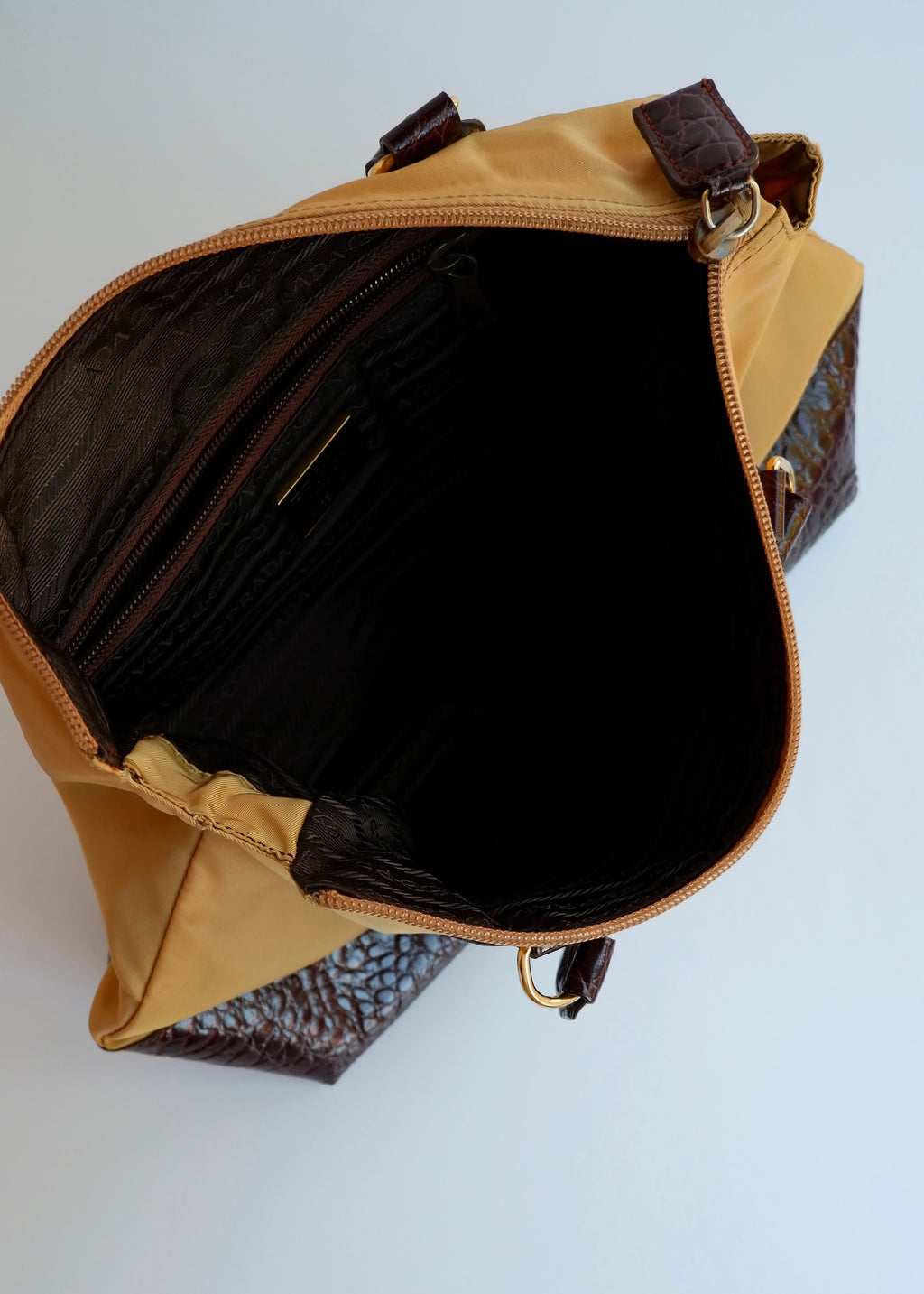 Authentic Preowned Vintage Prada Brown/Khaki Nylon/Patent Leather Handbag