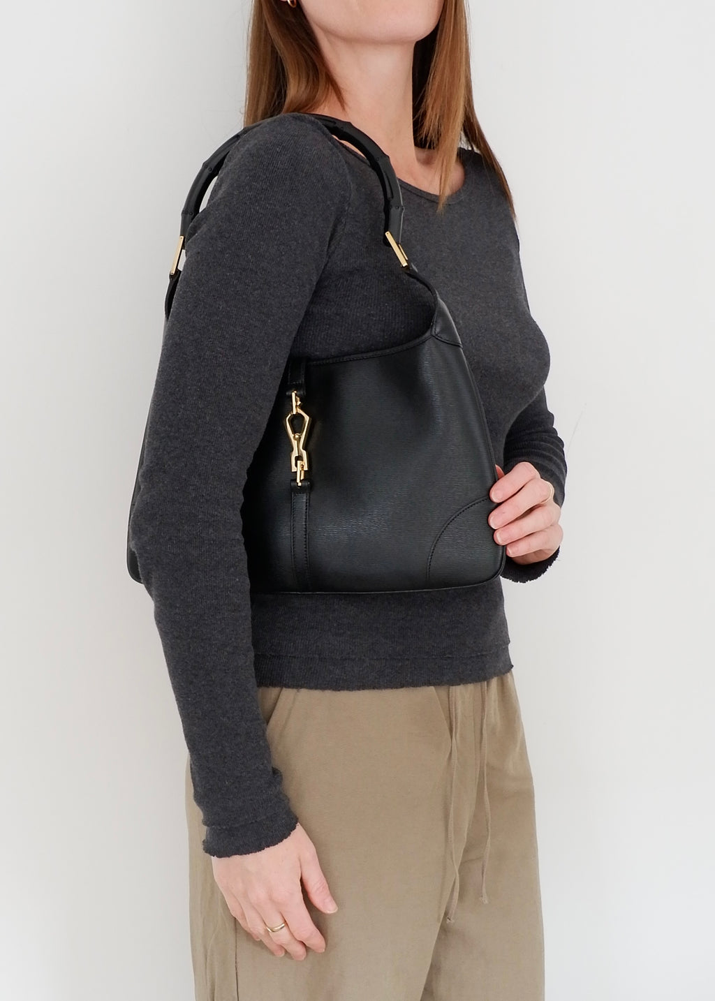 Authentic Preowned Gucci Jackie O Black Leather Bamboo Shoulder Bag