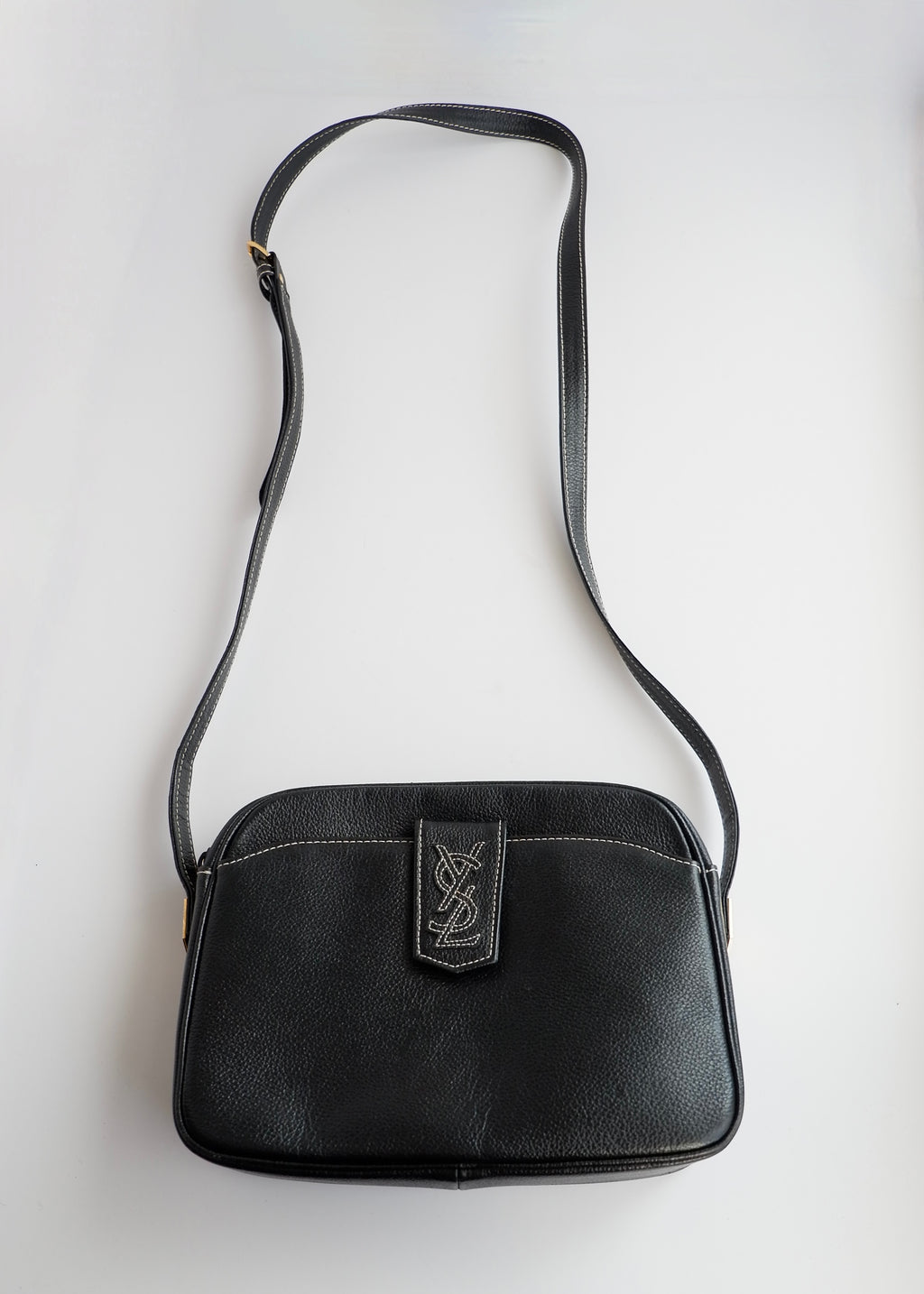 Authentic Preowned Vintage YSL (Yves Saint Laurent) Black Leather Crossbody Bag