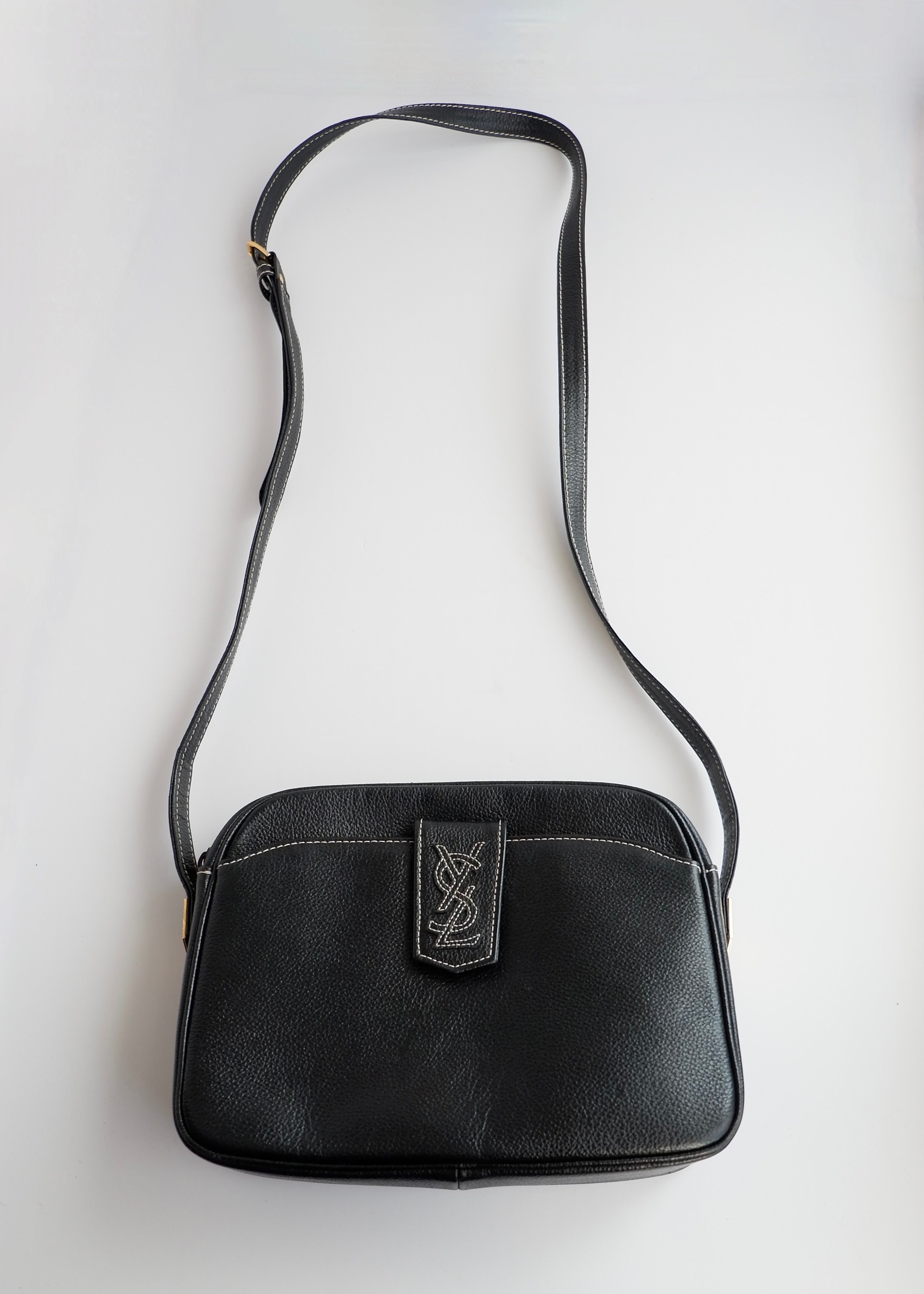 Authentic Preowned Vintage YSL (Yves Saint Laurent) Black Leather Crossbody Bag