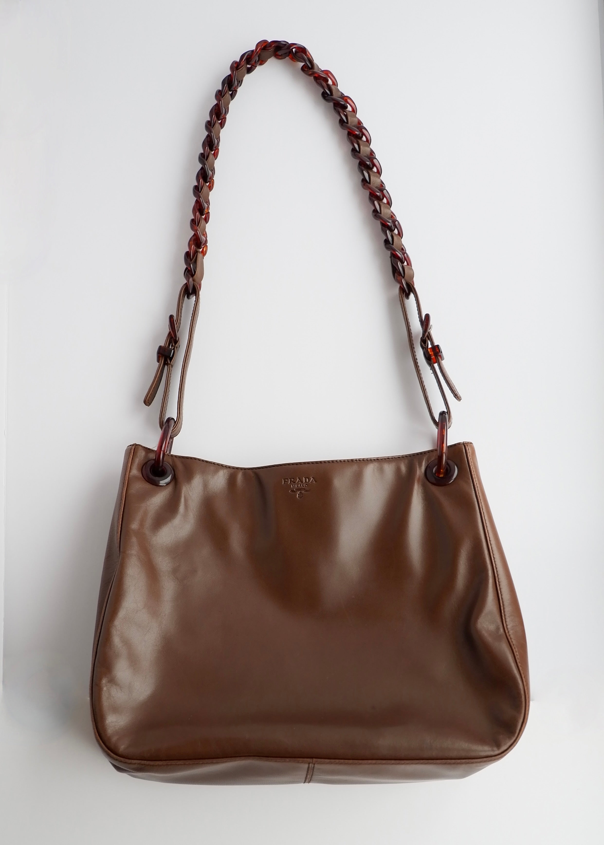 Authentic Preowned Prada Brown Leather Tortoise Chain Shoulder Bag
