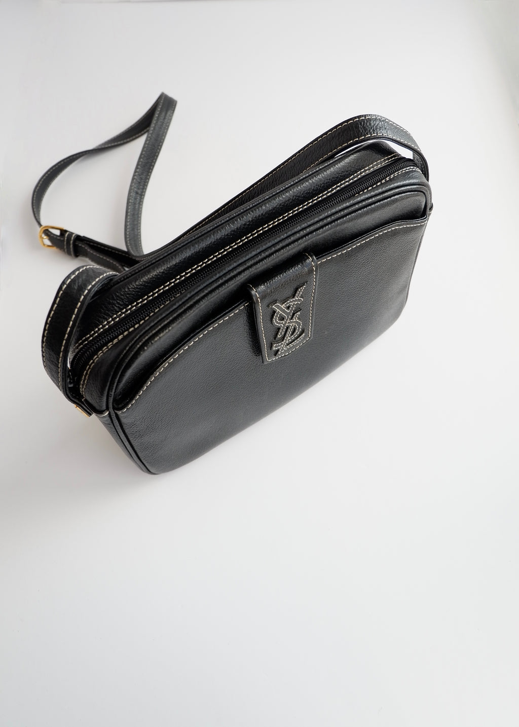 Authentic Preowned Vintage YSL (Yves Saint Laurent) Black Leather Crossbody Bag