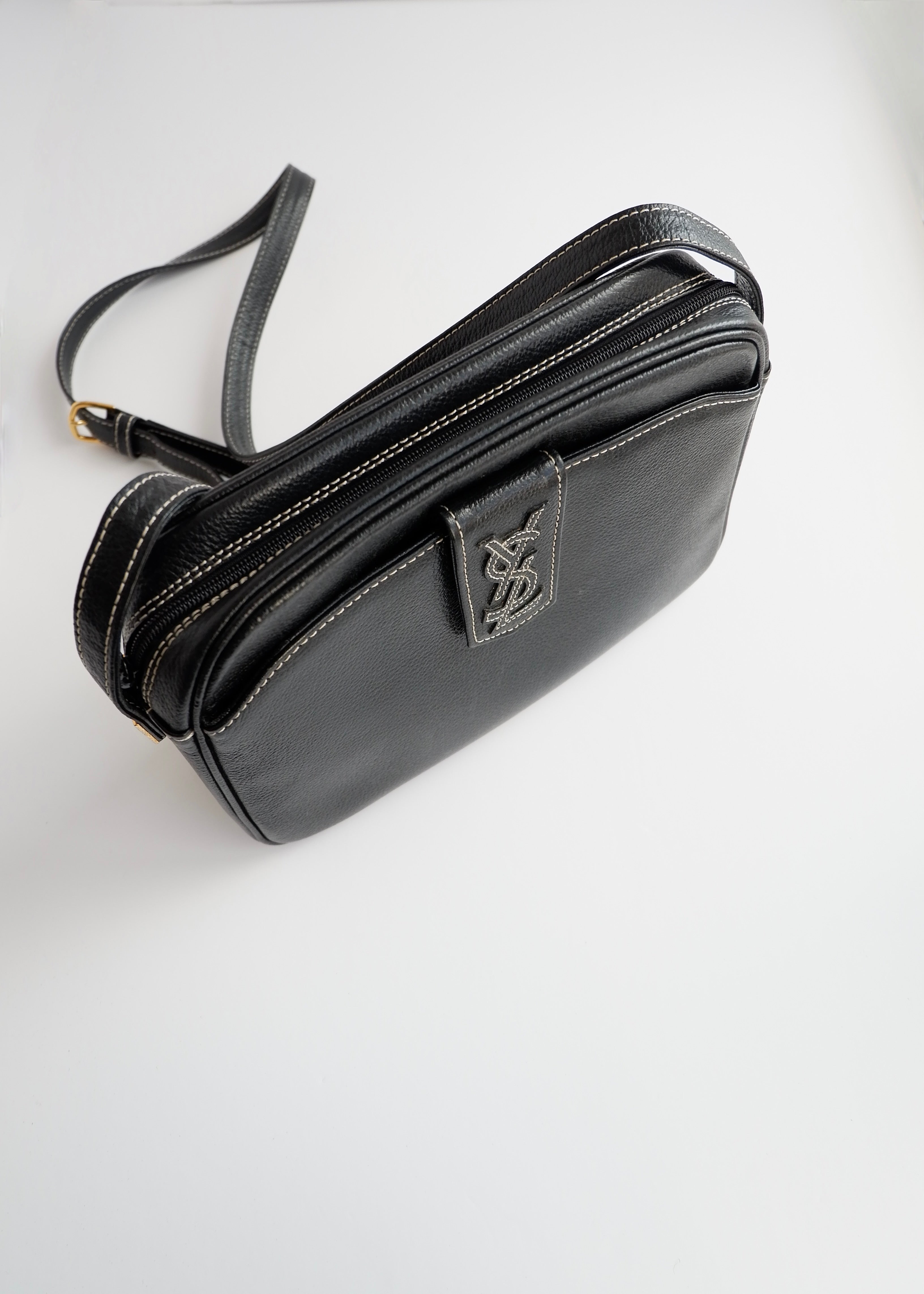 Authentic Preowned Vintage YSL (Yves Saint Laurent) Black Leather Crossbody Bag