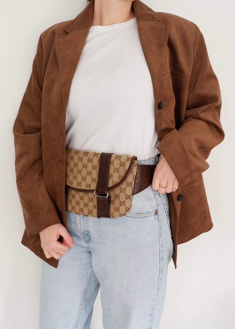 Authentique Sac Banane Gucci Marron en Toile GG et Cuir d'Occasion