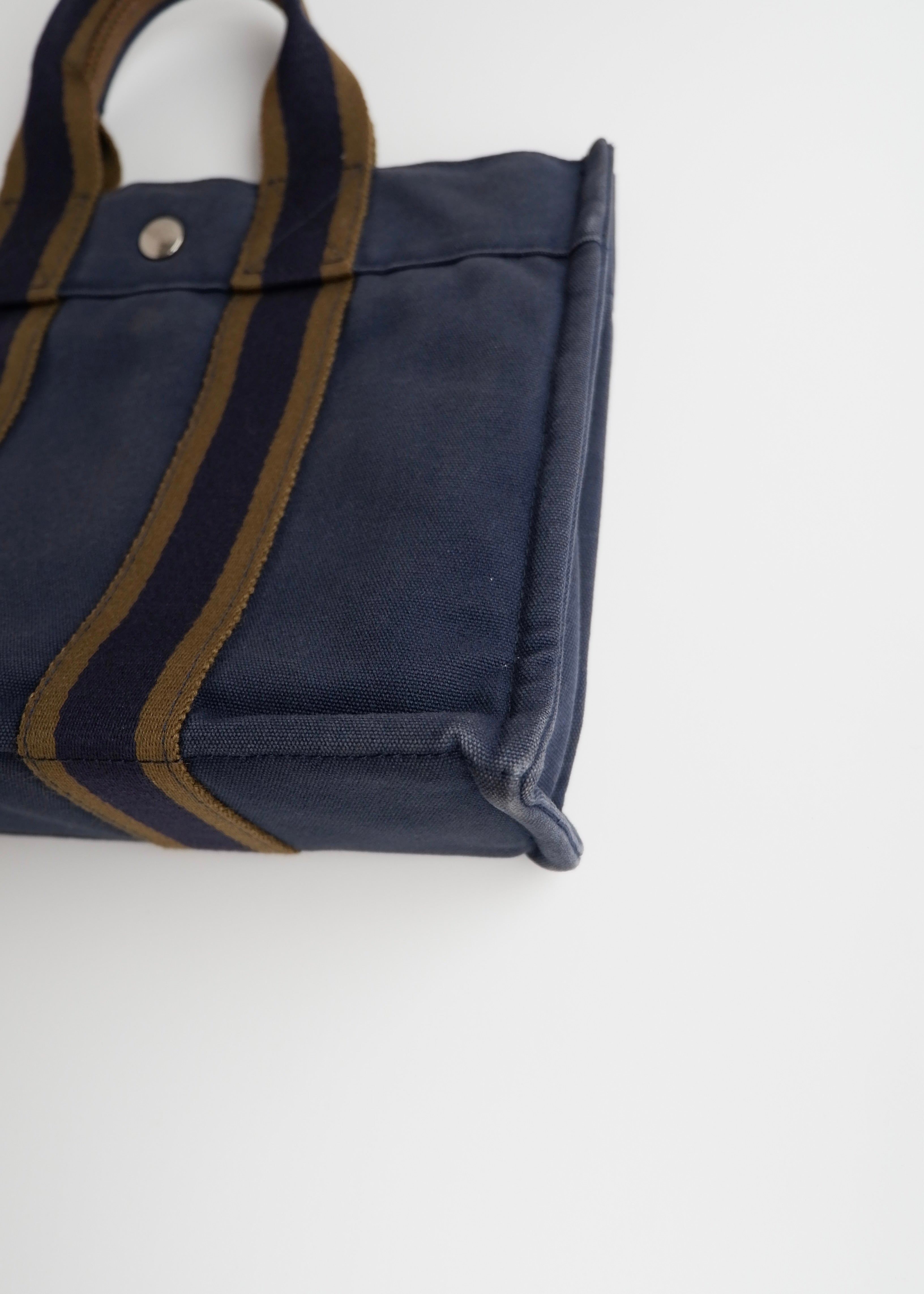 Sac cabas Hermes Fourre Tout PM toile marine authentique d'occasion