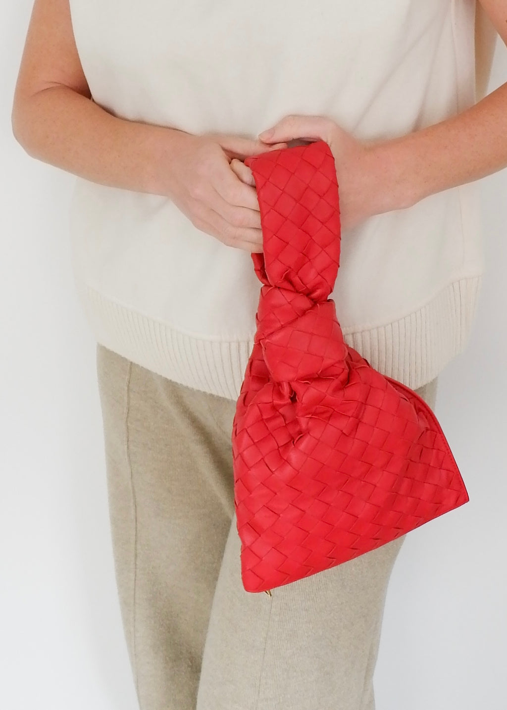 Authentic Preowned Bottega Veneta Red Woven Leather The Twist Bag