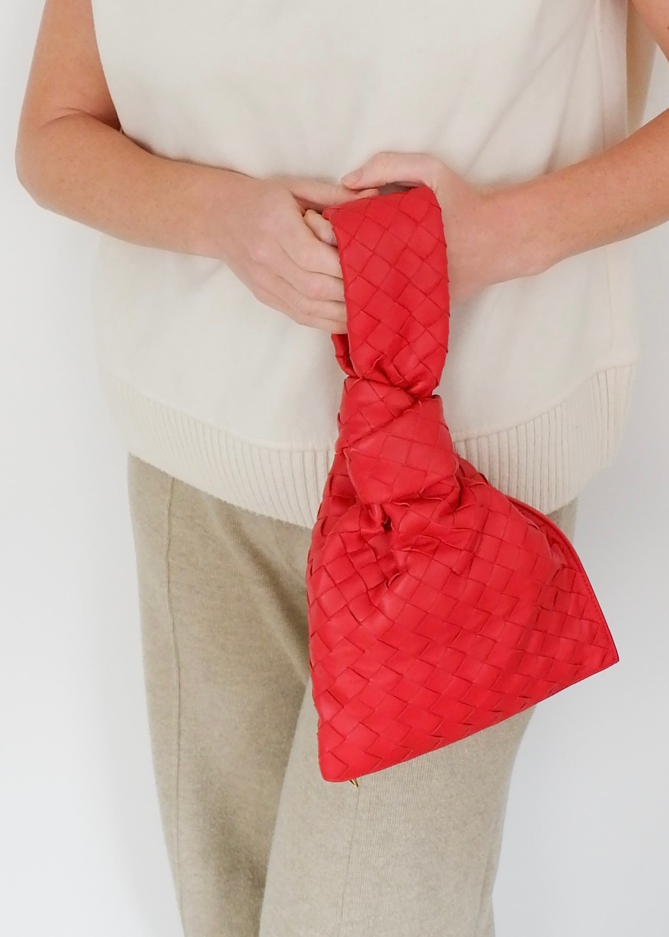 Authentic Preowned Bottega Veneta Red Woven Leather The Twist Bag