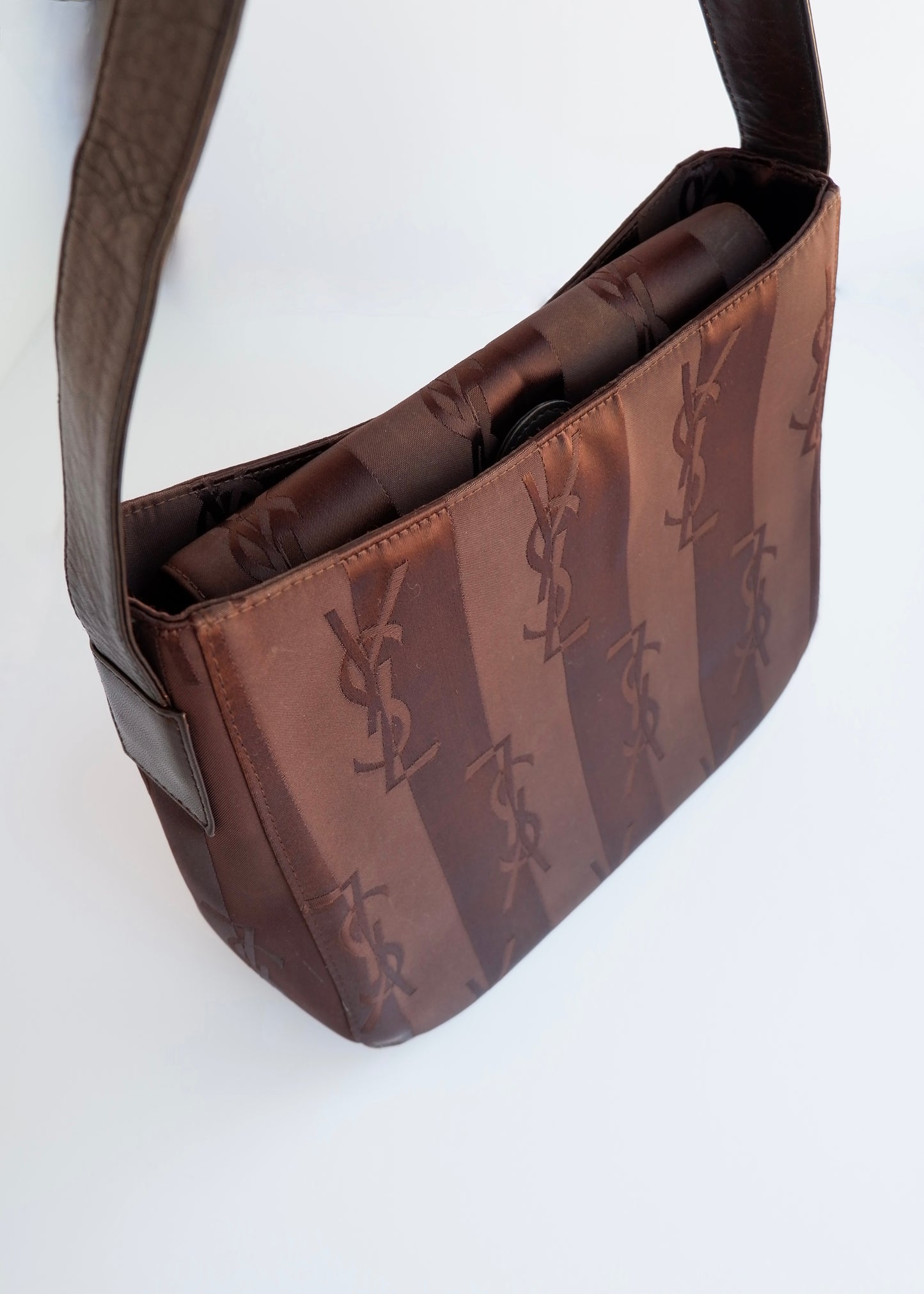 Authentic Preowned Vintage YSL Brown Nylon/ Leather Shoulder Bag