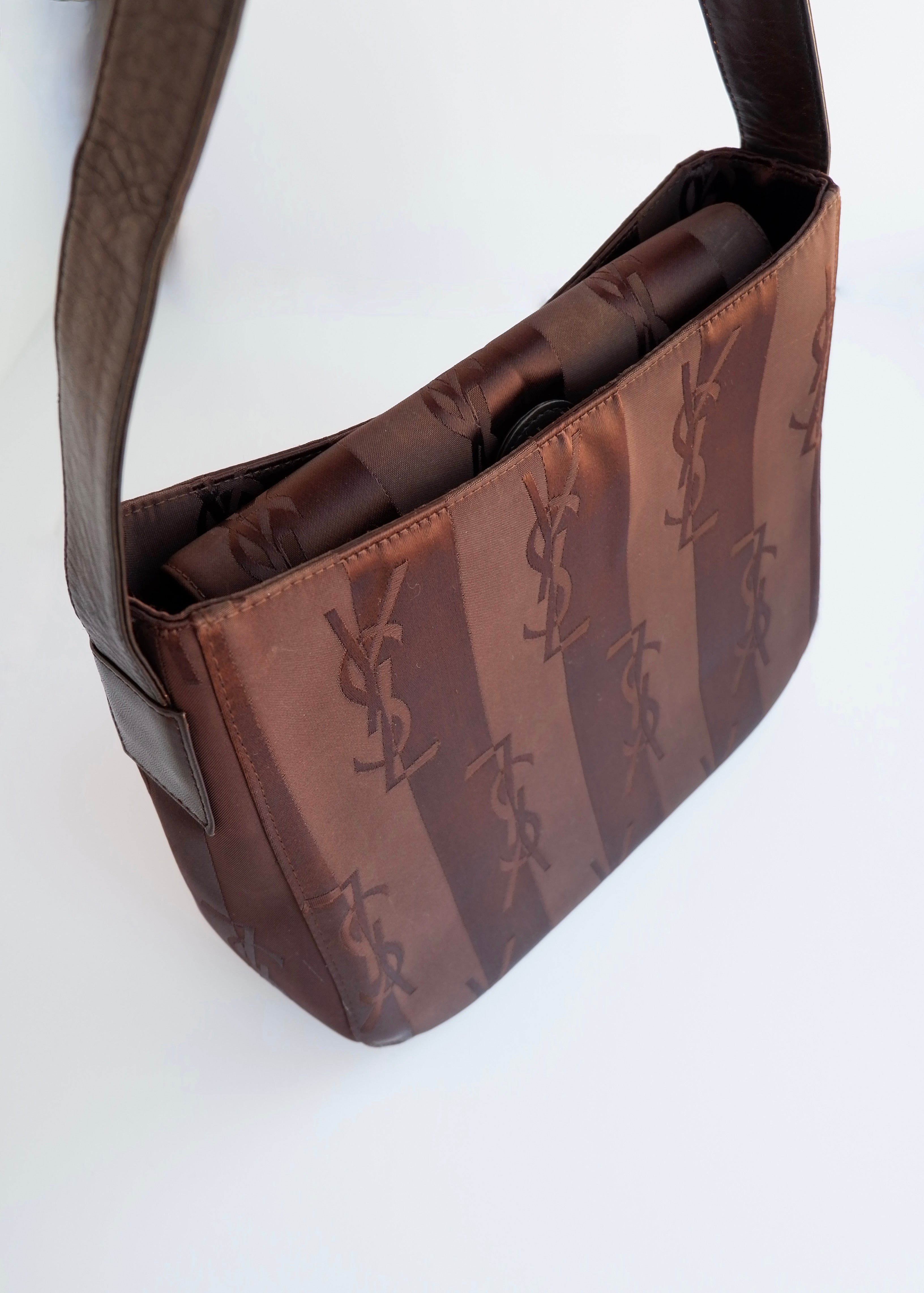 Authentic Preowned Vintage YSL Brown Nylon/ Leather Shoulder Bag