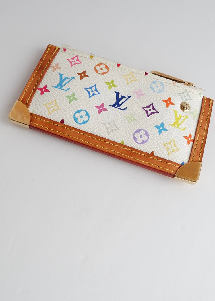 Authentique Louis Vuitton White Multi Pochette Clé d'occasion