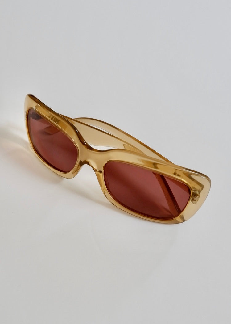 Authentiques lunettes de soleil à monture carrée marron Prada d'occasion