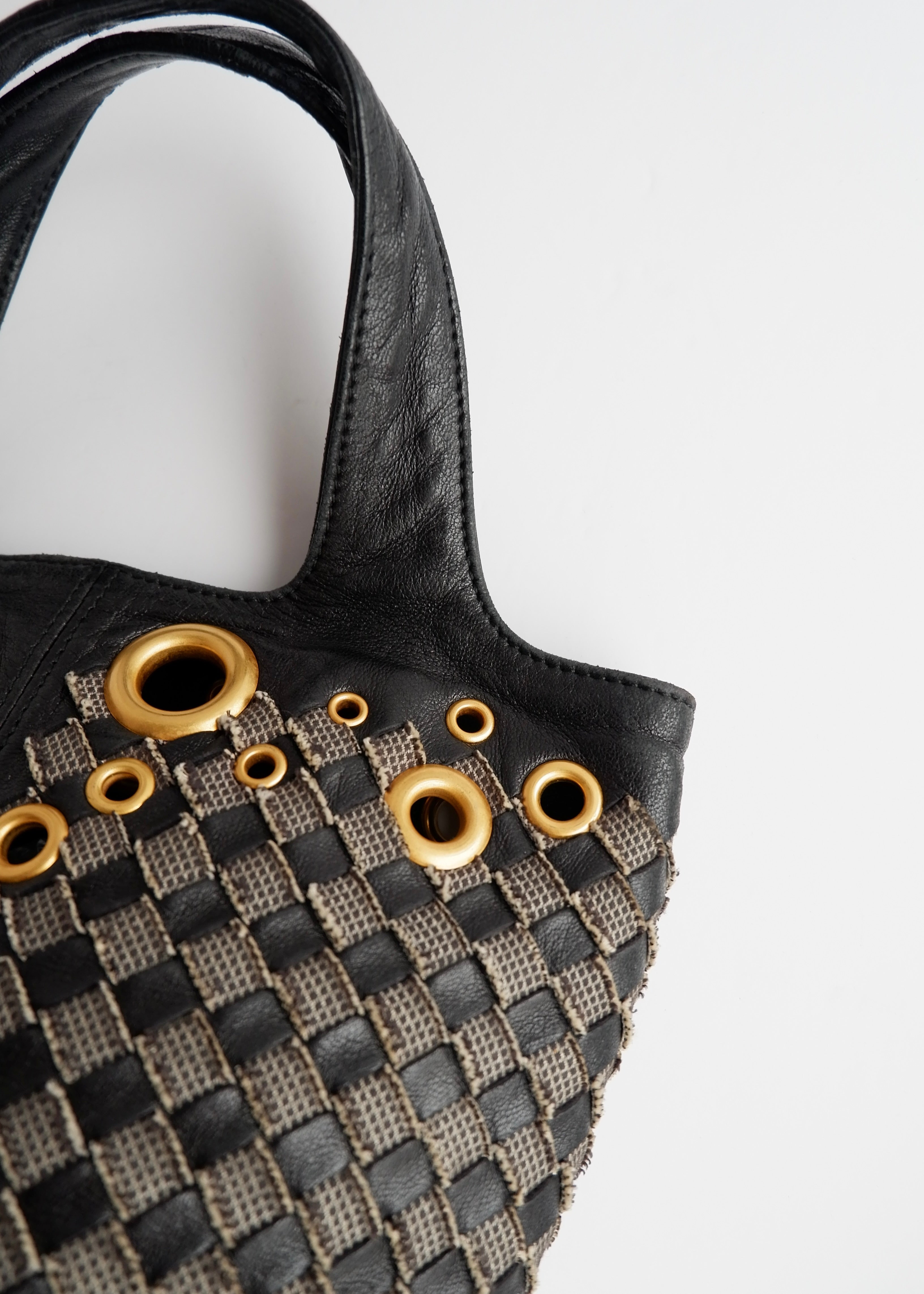Authentic Preowned Bottega Veneta Black Leather Intrecciato Gold Rivet/Studded Handbag