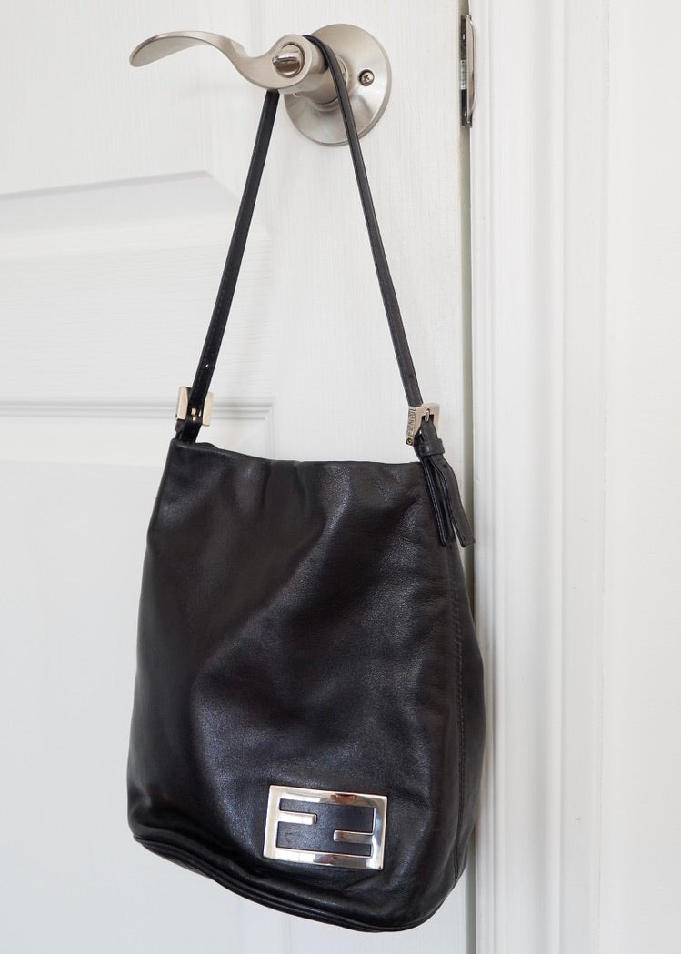 Authentic Preowned Fendi Black Leather FF Logo Bucket Shoulder Bag